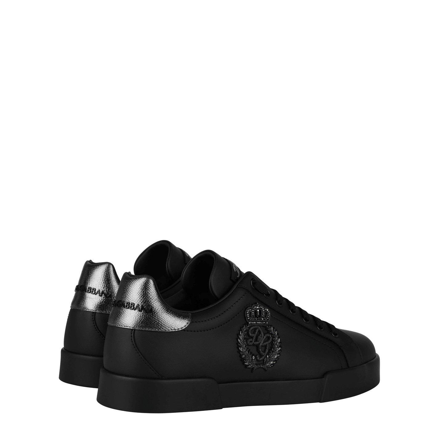 Black/Silver - Dolce and Gabbana - Men's Crown Leather Portofino Trainers - 5