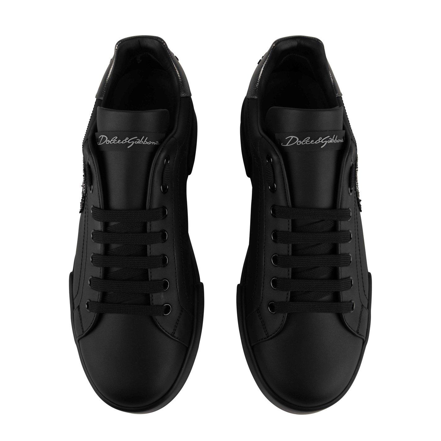 Black/Silver - Dolce and Gabbana - Men's Crown Leather Portofino Trainers - 7