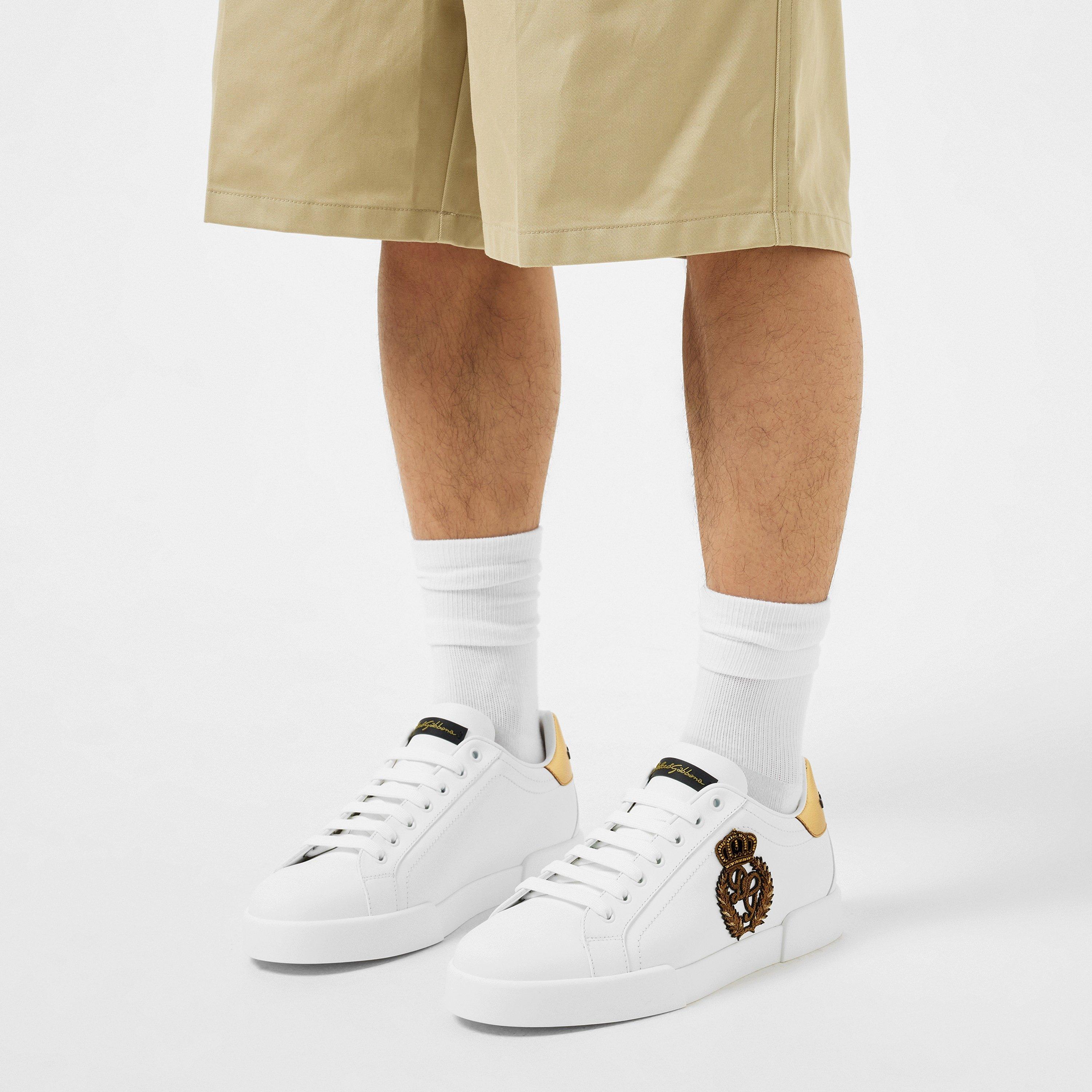 White/Gold - Dolce and Gabbana - Men's Crown Leather Portofino Trainers - 2