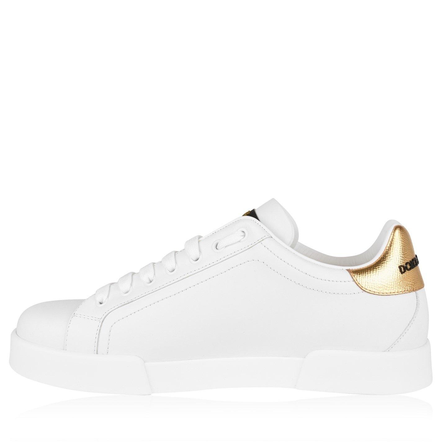 White/Gold - Dolce and Gabbana - Men's Crown Leather Portofino Trainers - 3
