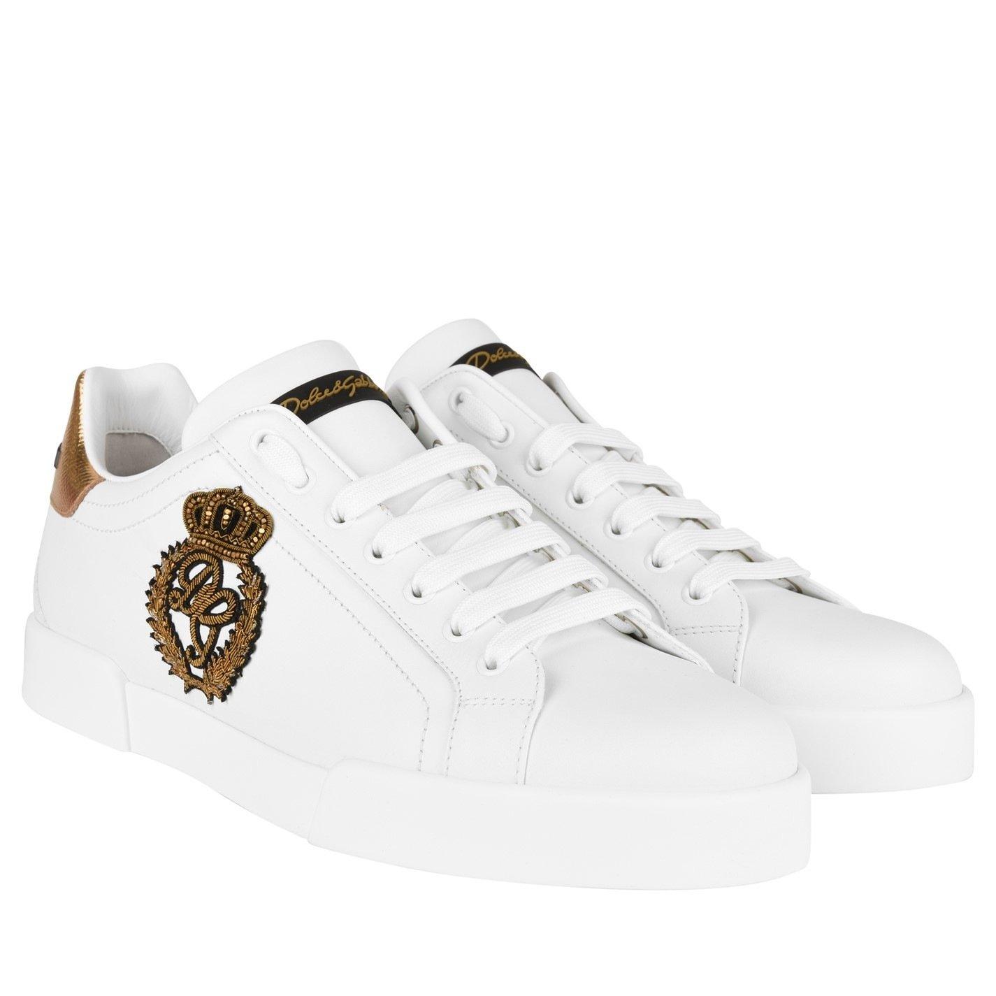 White/Gold - Dolce and Gabbana - Men's Crown Leather Portofino Trainers - 4