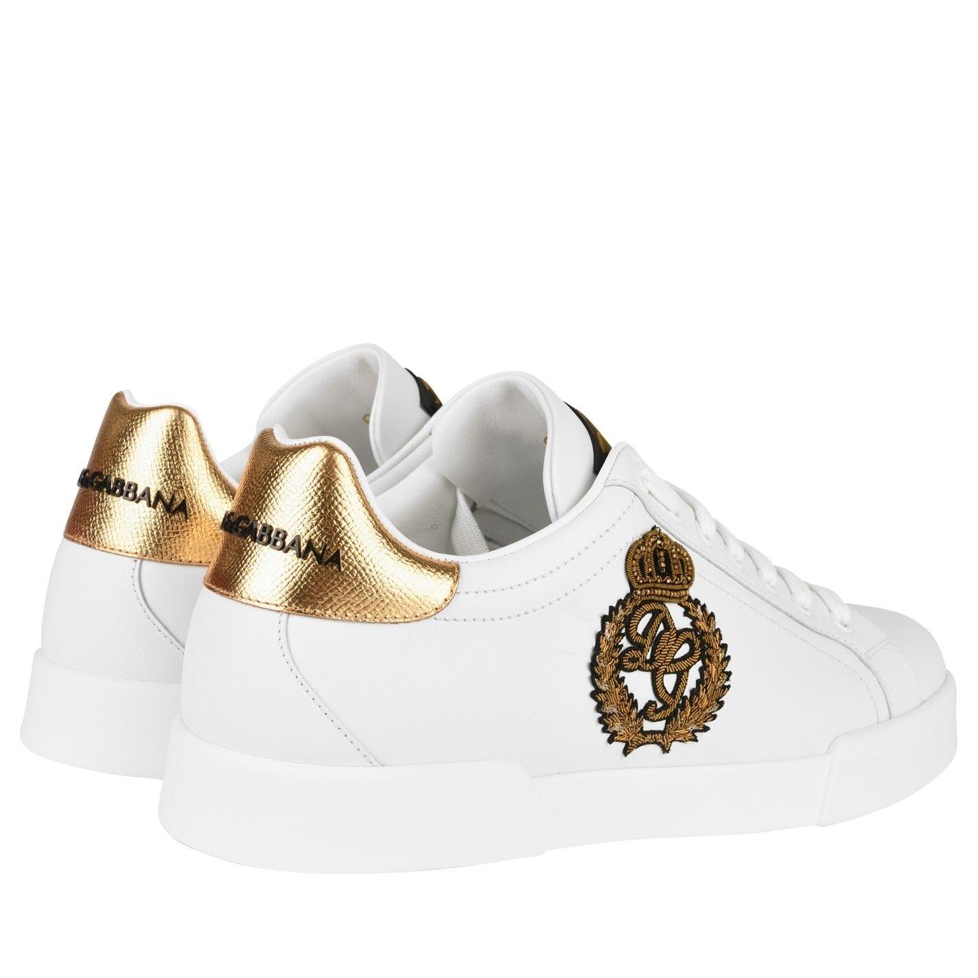 White/Gold - Dolce and Gabbana - Men's Crown Leather Portofino Trainers - 5