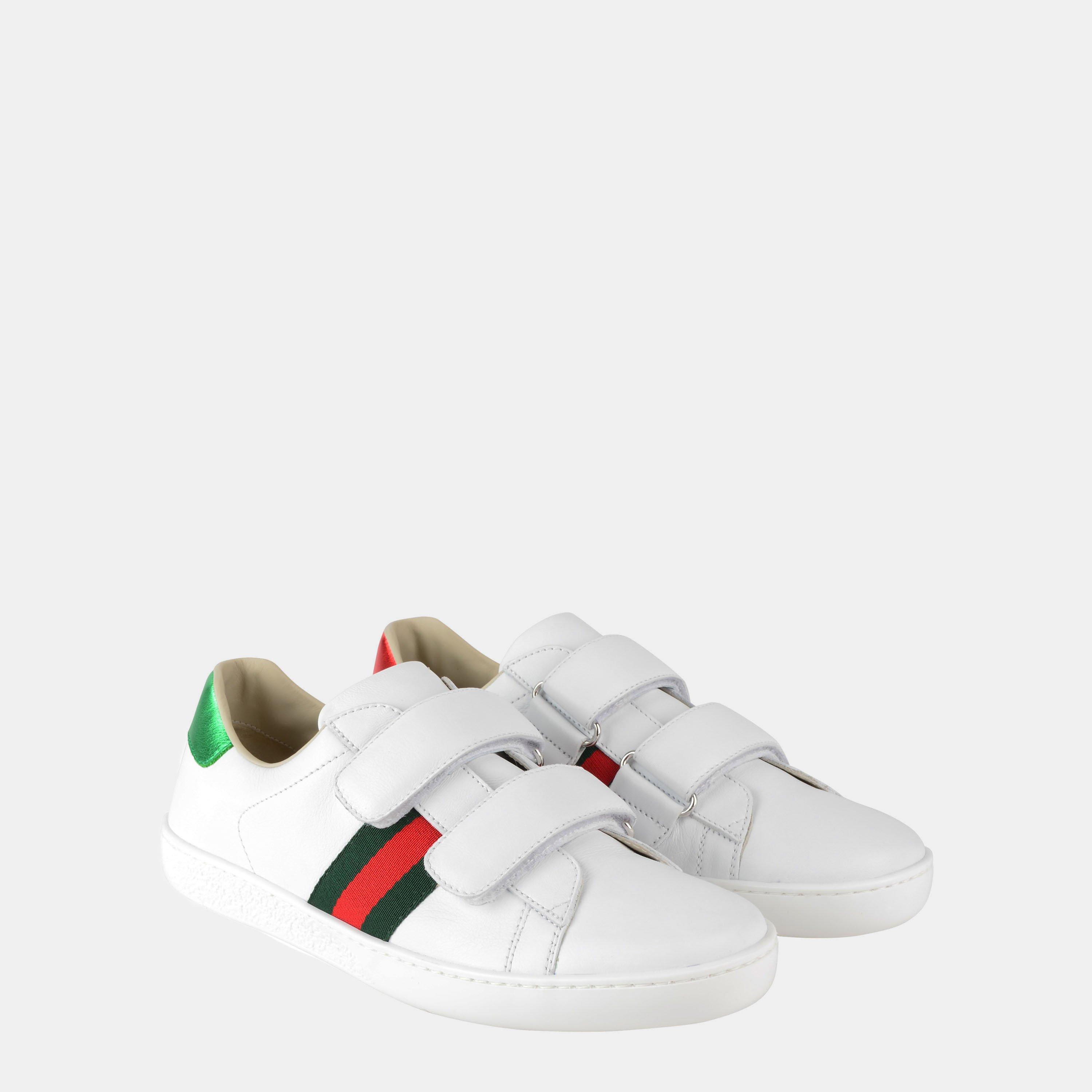 White 9085 - Gucci - Juniors' Ace Leather Trainers - 3