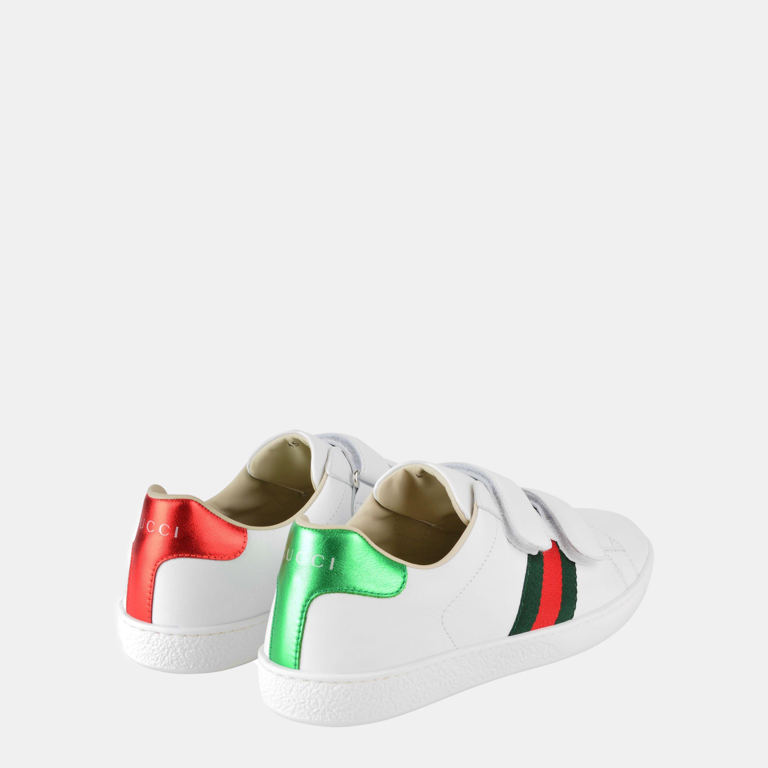 White 9085 - Gucci - Juniors' Ace Leather Trainers - 4