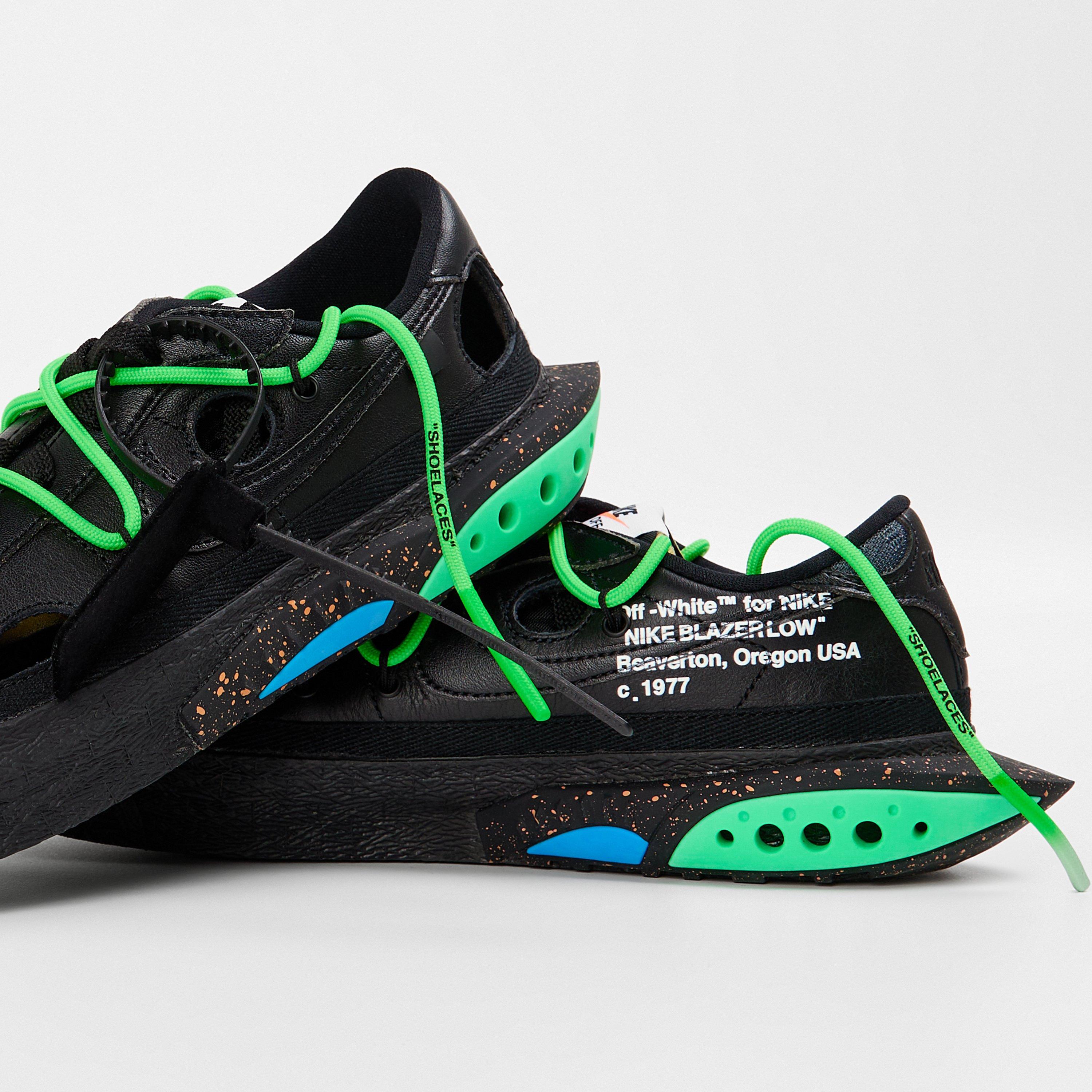 Black/Green - Off White - Men's Nike Blazer Low Sneakers - 3