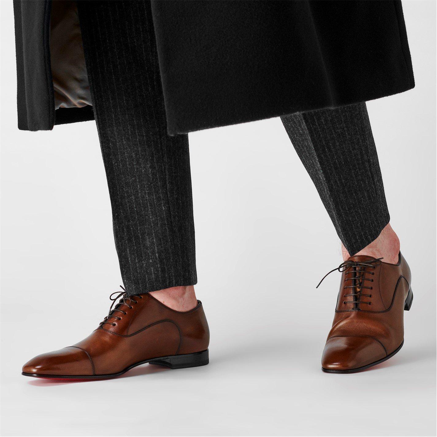 Brown Leather - Christian Louboutin - Men's Greggo Lace-Up Leather Boat Shoes - 3