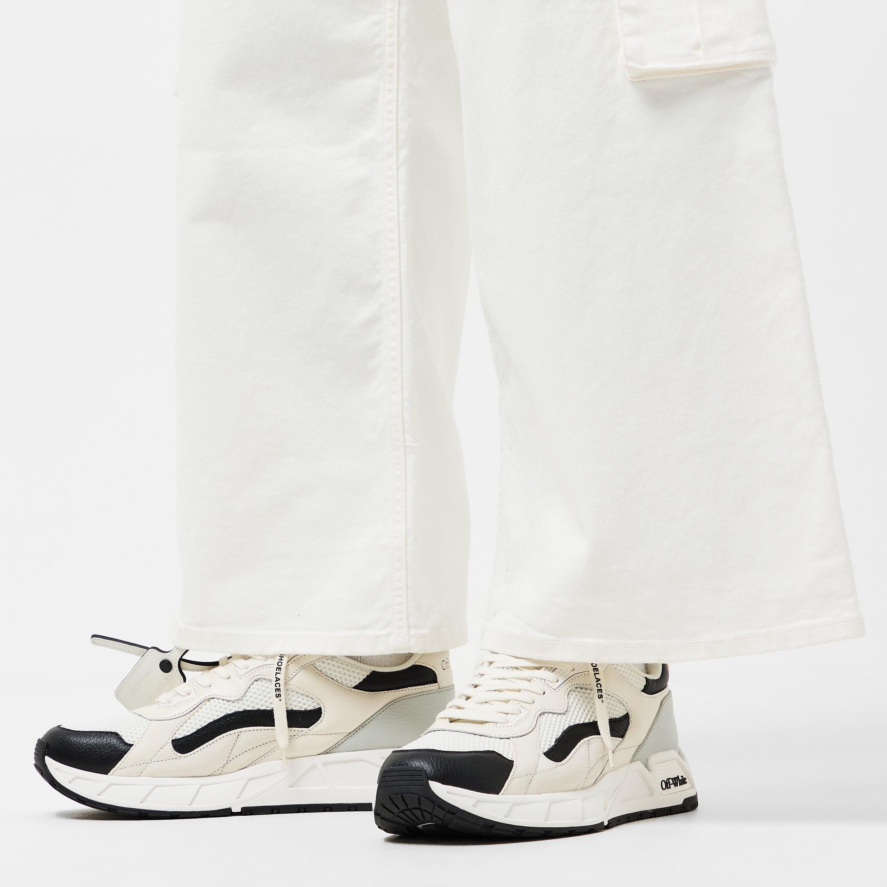 White/Black - Off White - Men's Kick- Panelled Chunky Leather Lace Up Low-Top Trainers - 3