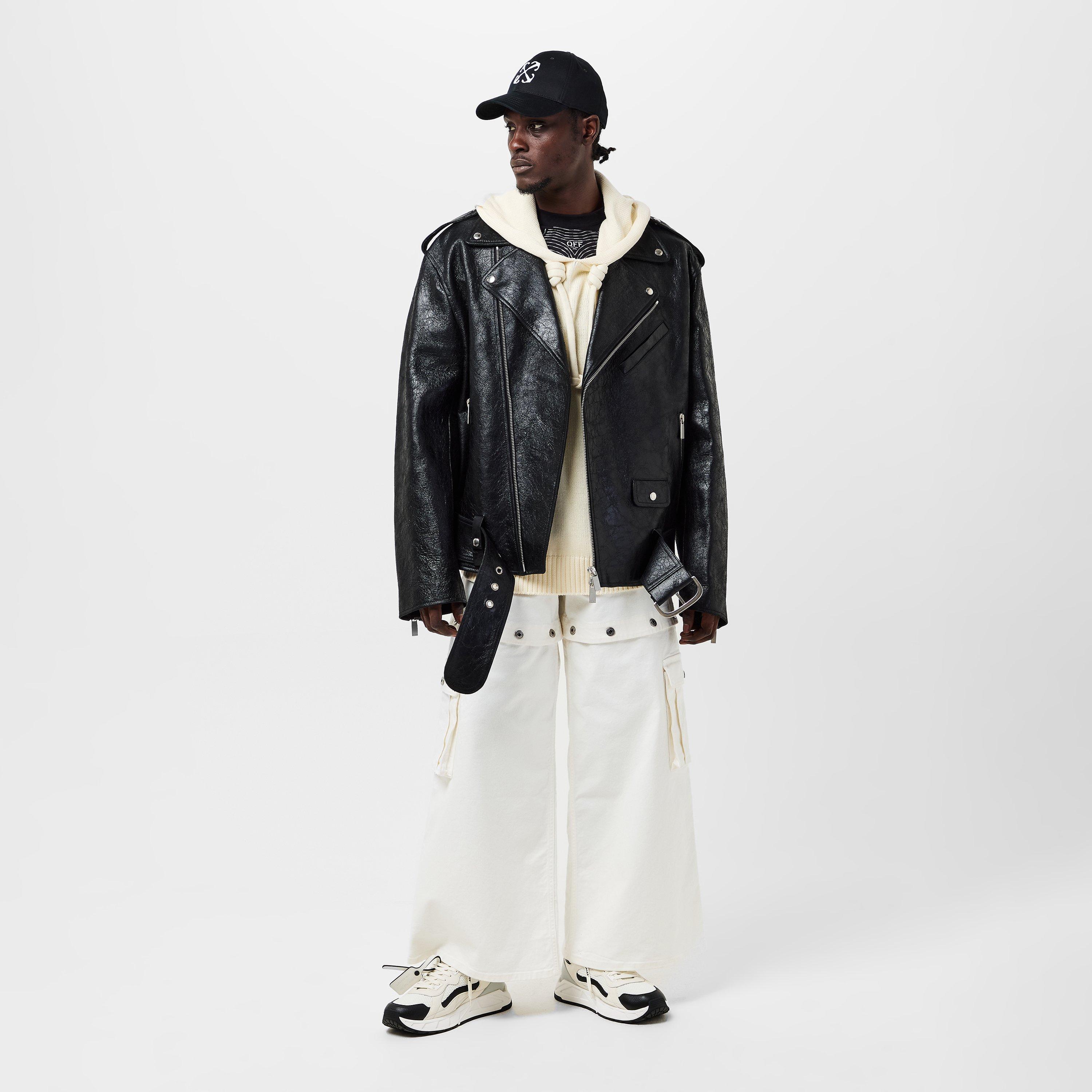 White/Black - Off White - Men's Kick- Panelled Chunky Leather Lace Up Low-Top Trainers - 6