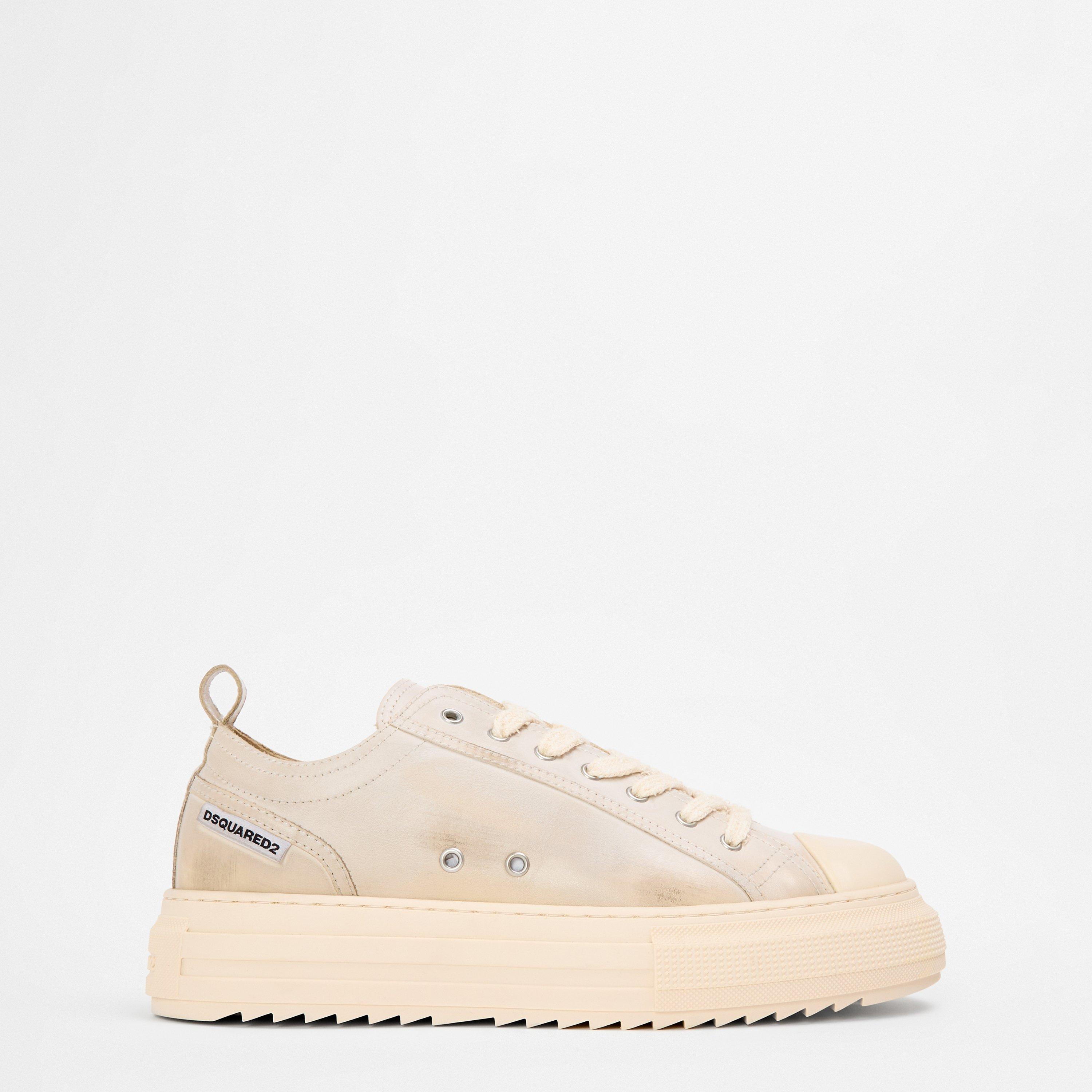White - DSquared2 - Men's DSQ Leather Berlin Low-Top Trainers - 1
