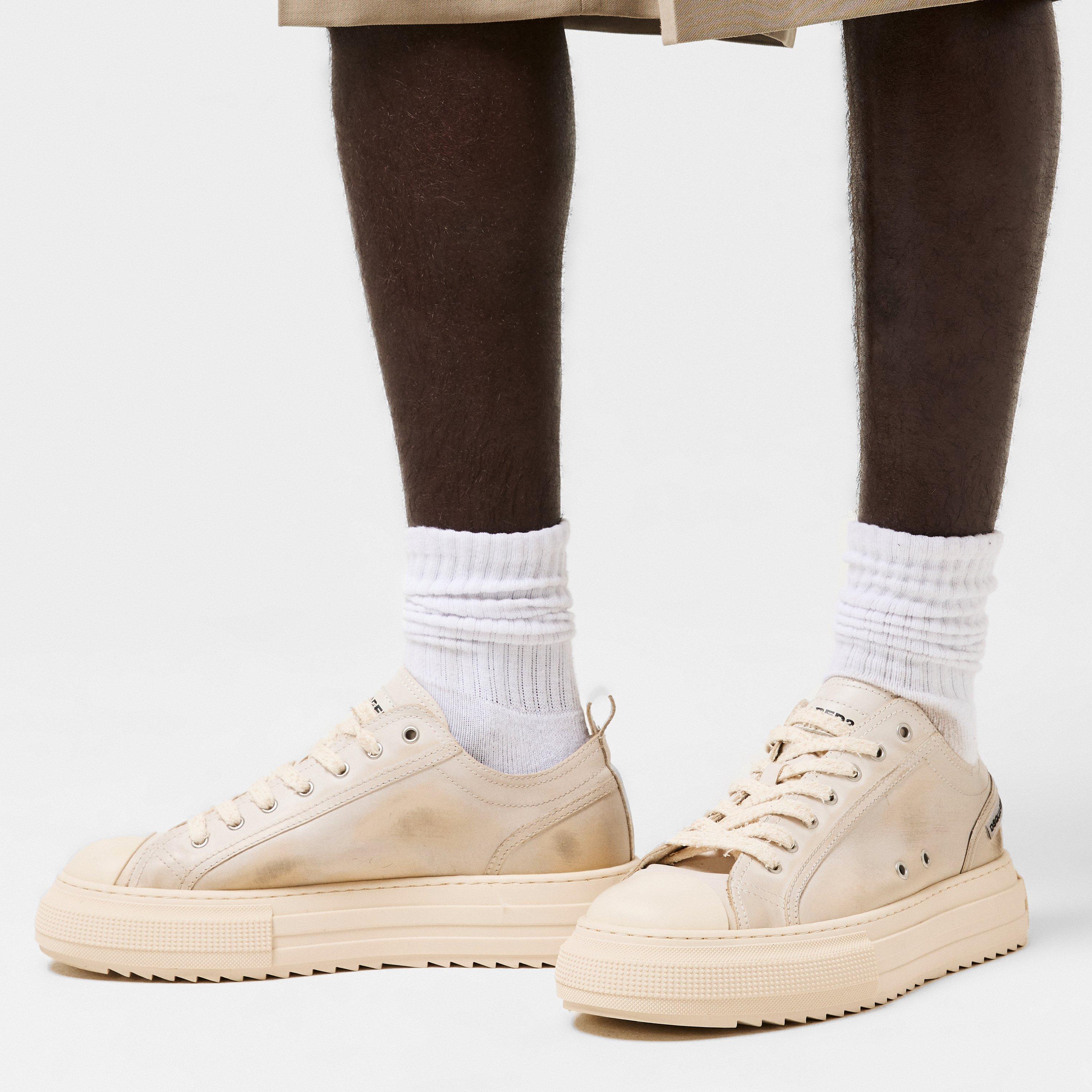 White - DSquared2 - Men's DSQ Leather Berlin Low-Top Trainers - 3