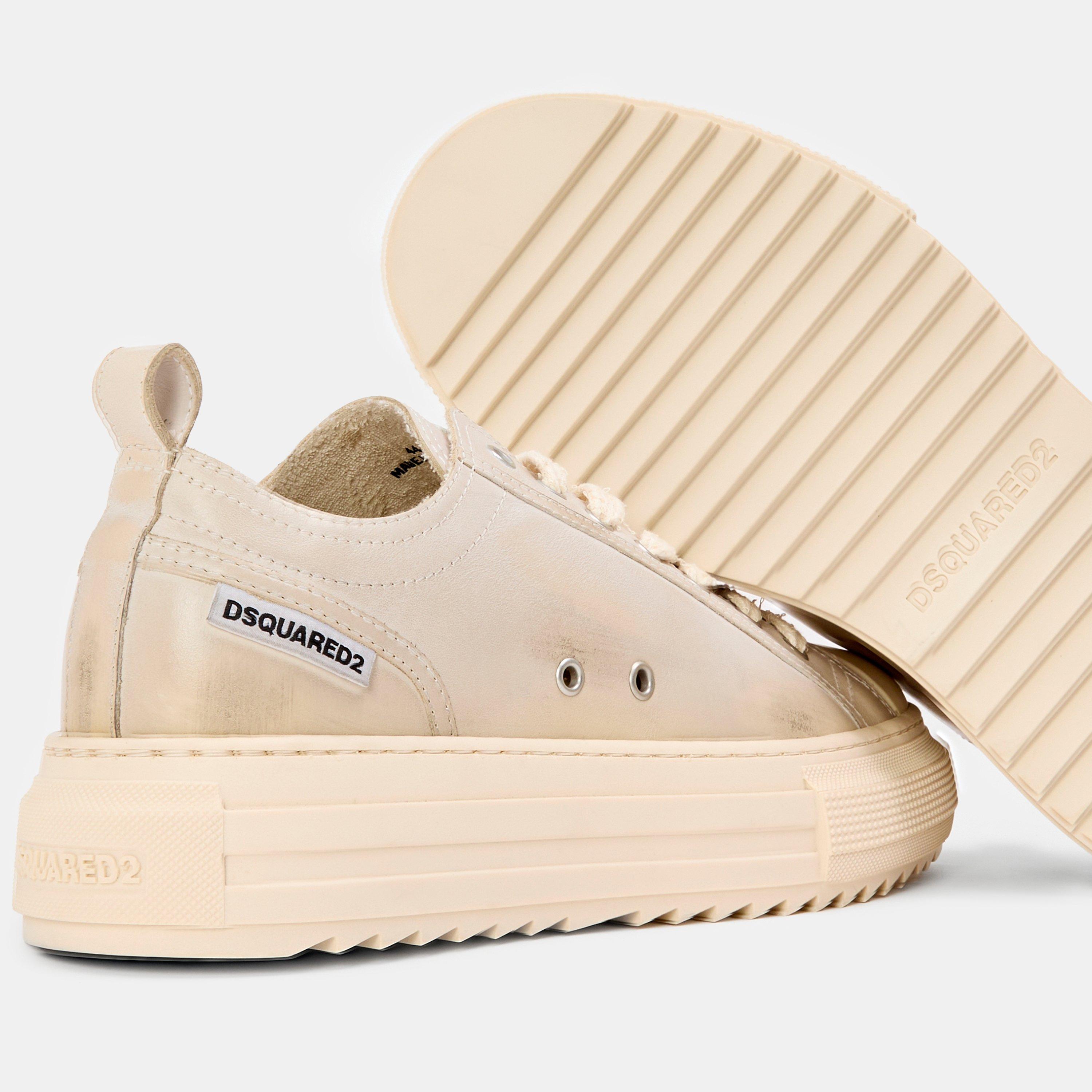 White - DSquared2 - Men's DSQ Leather Berlin Low-Top Trainers - 4