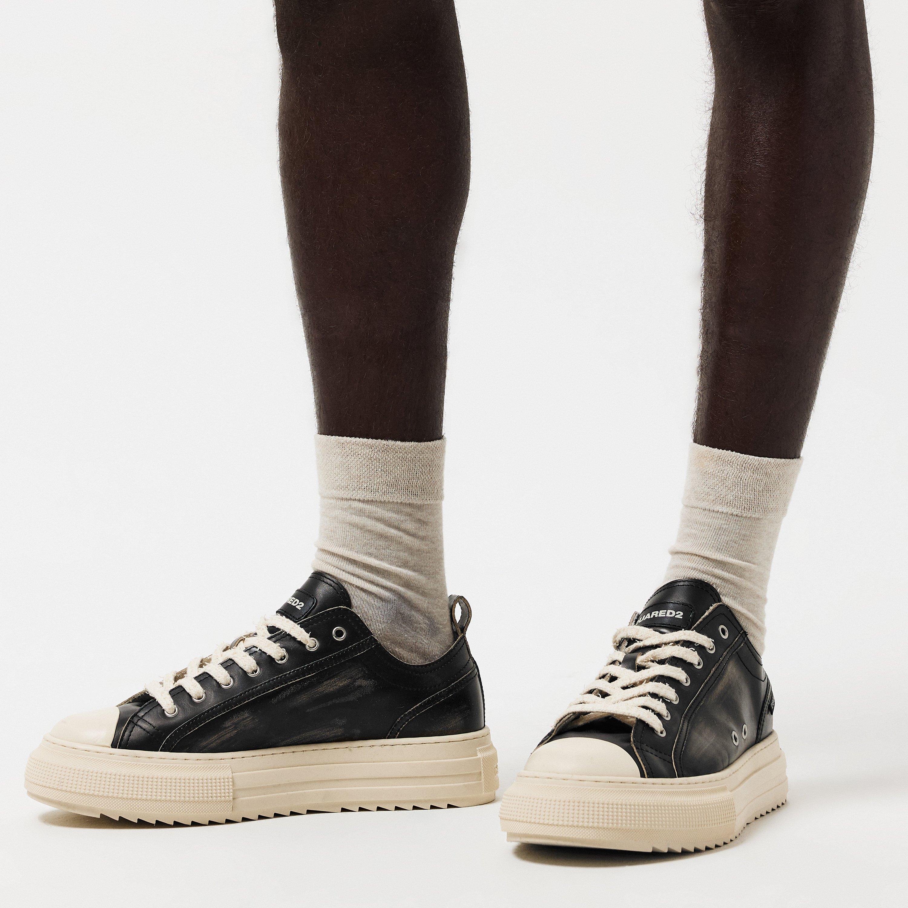 Black - DSquared2 - Men's DSQ Leather Berlin Low-Top Trainers - 3