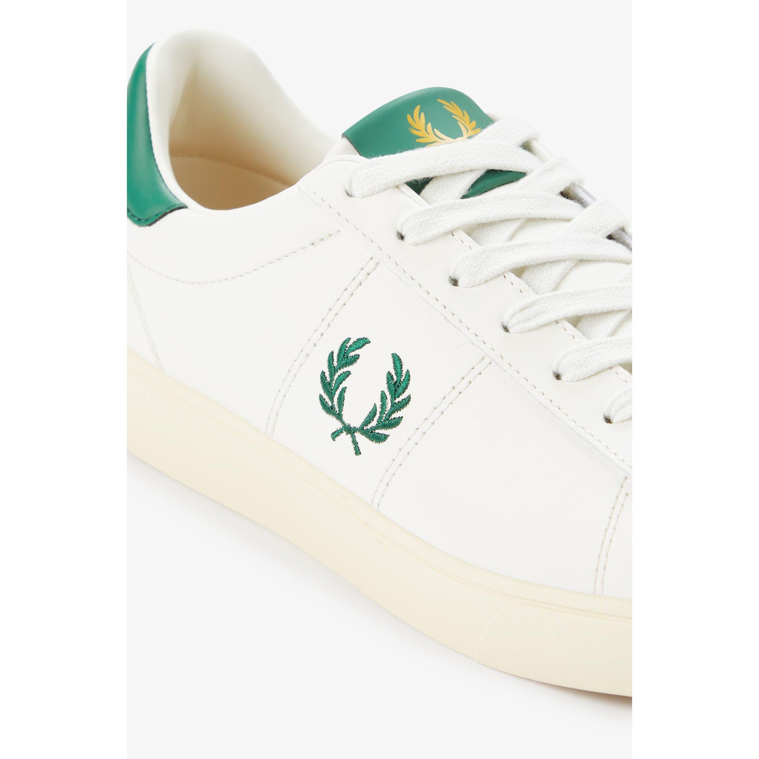 Light Ecru/Grn - Fred Perry - Men's Spencer Leather Low-Top Trainers - 5