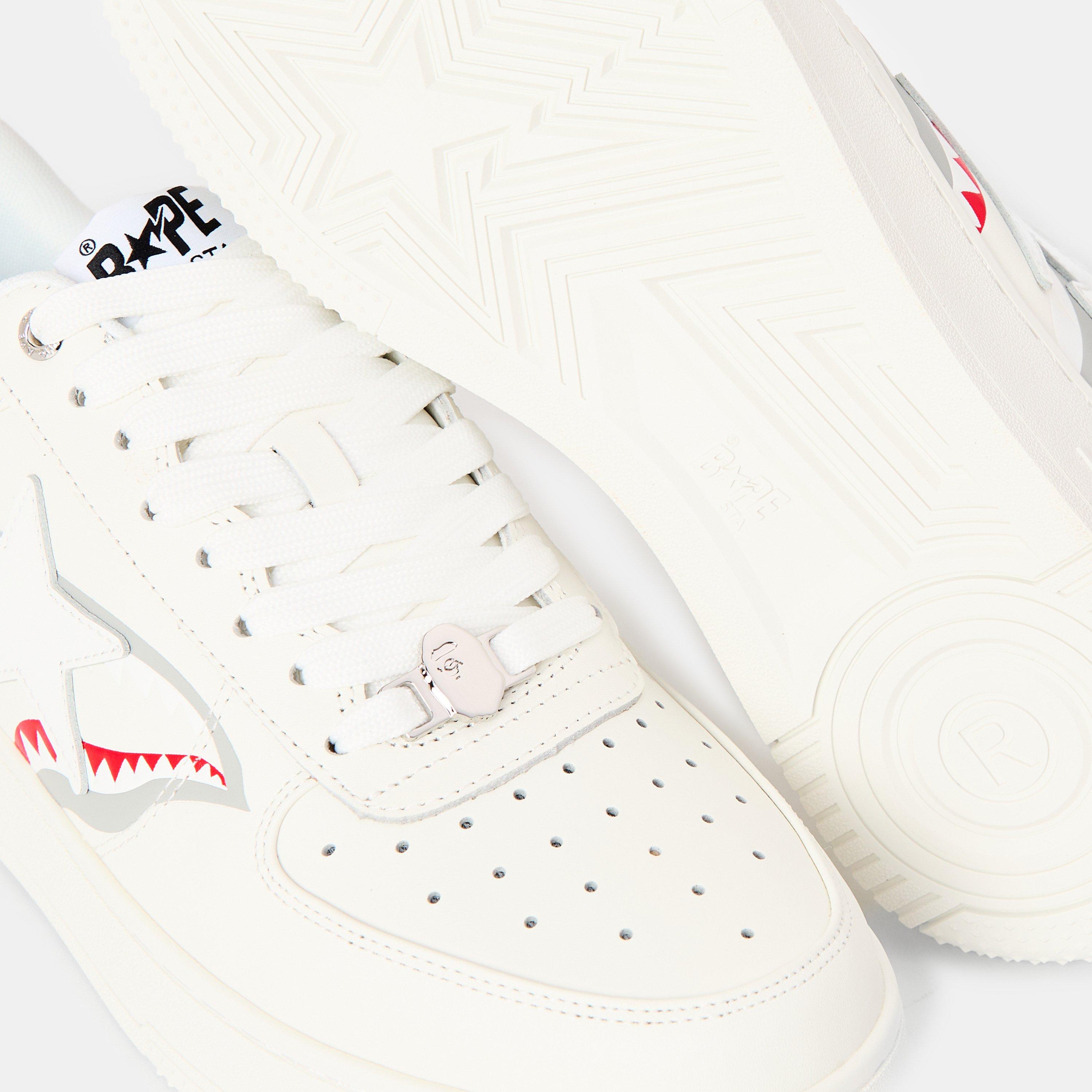 White/Grey - A Bathing Ape - Men's Shark Sta Shark-Tooth Low-Top Trainers - 4