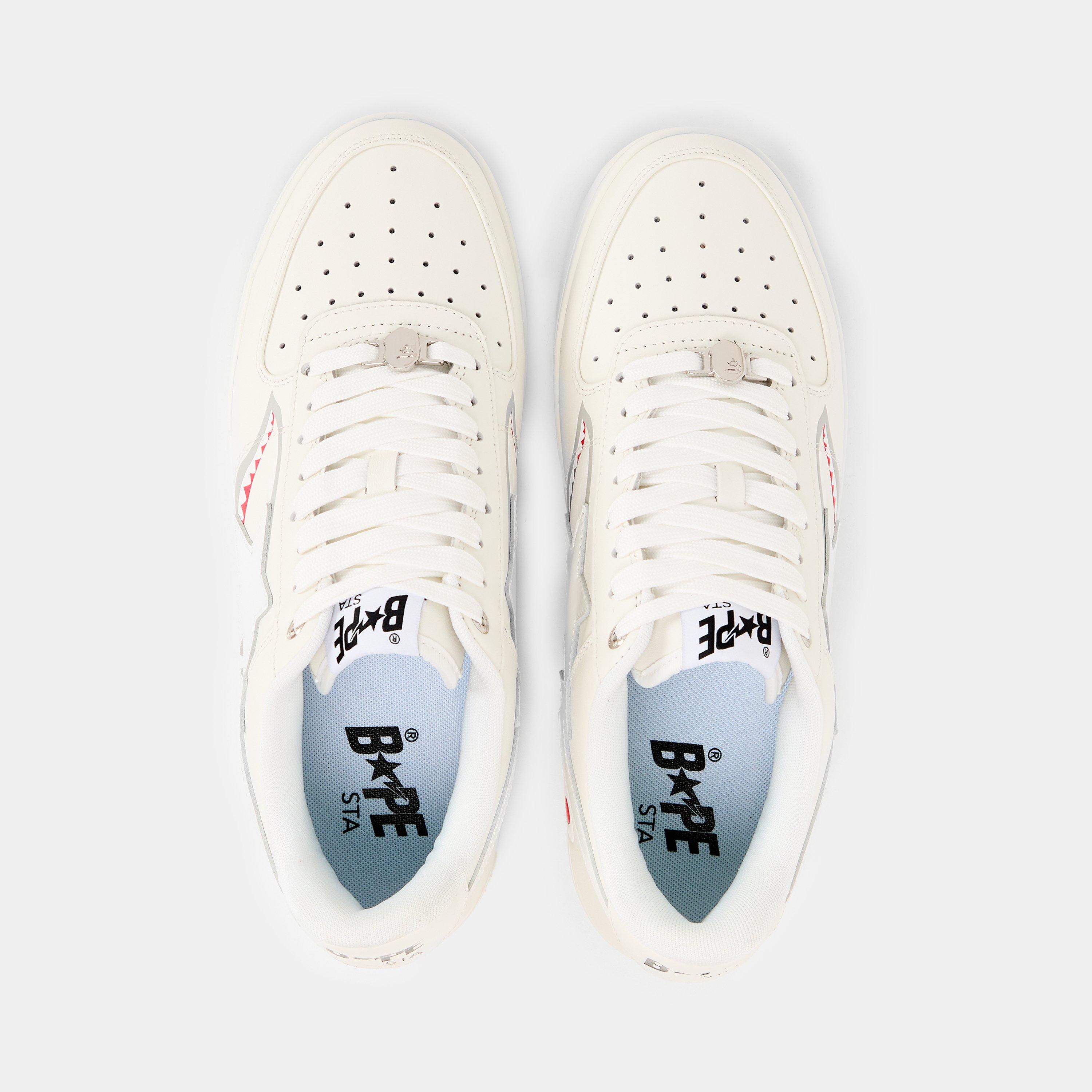 White/Grey - A Bathing Ape - Men's Shark Sta Shark-Tooth Low-Top Trainers - 5