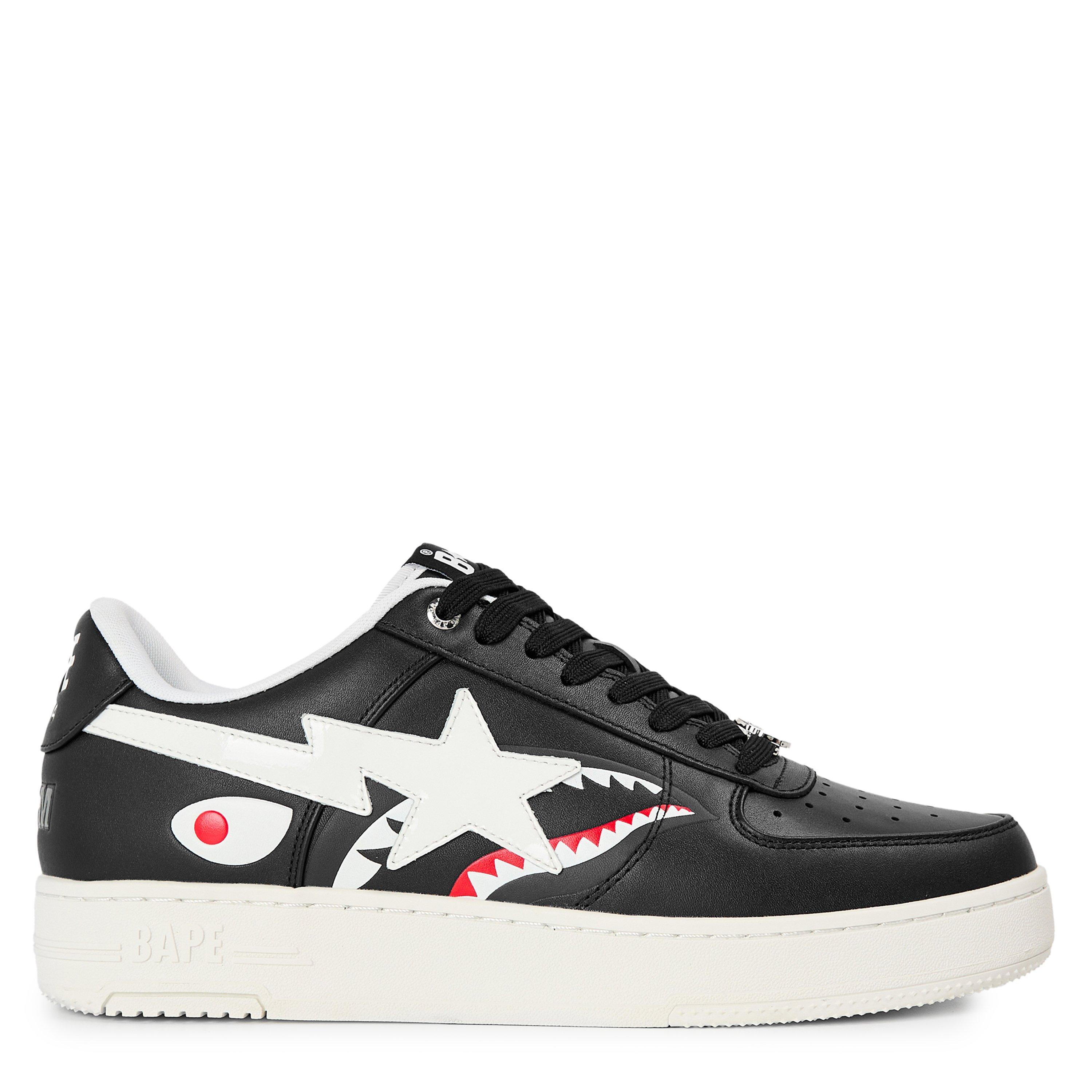 Black/White - A Bathing Ape - Men's Shark Sta Shark-Tooth Low-Top Trainers - 1
