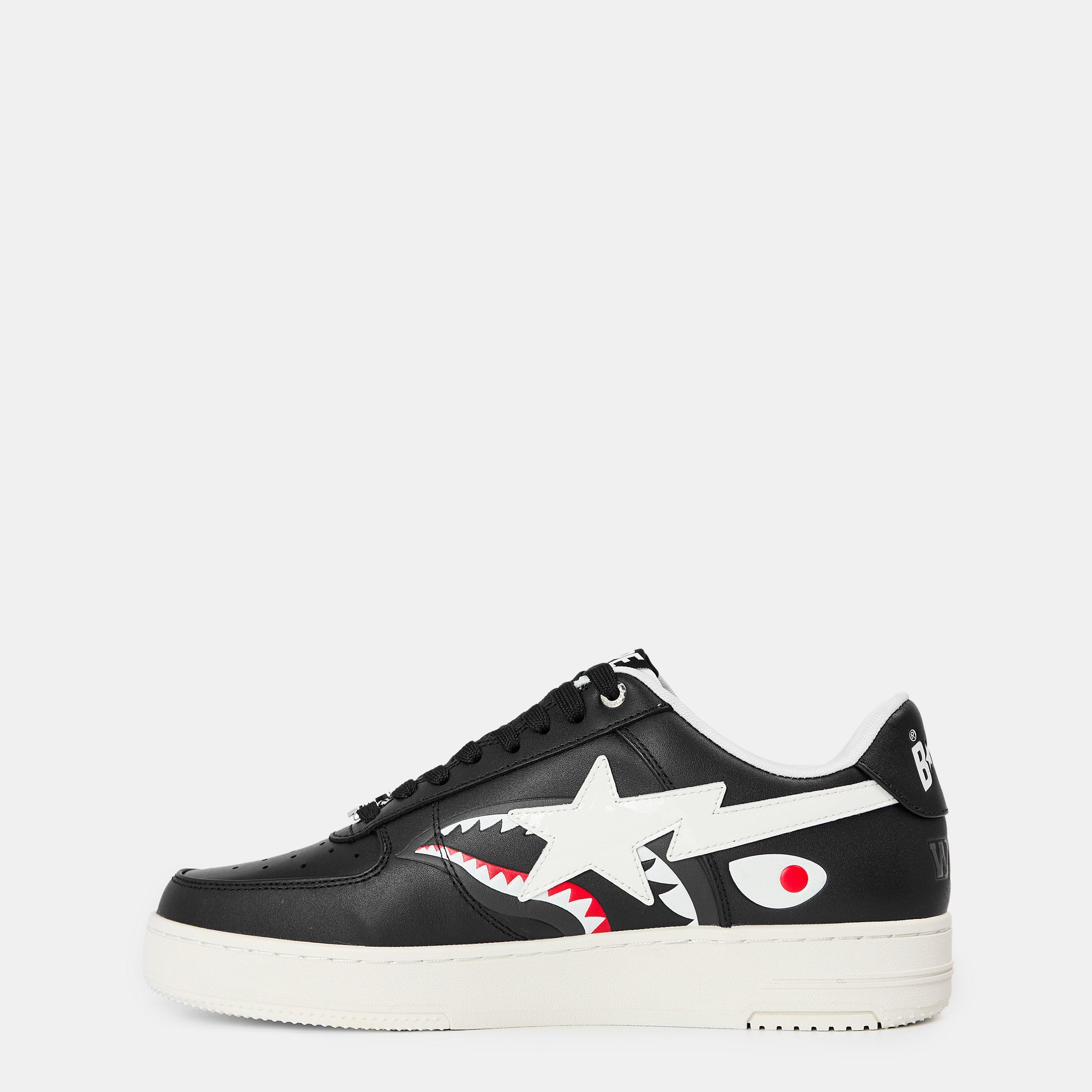 Black/White - A Bathing Ape - Men's Shark Sta Shark-Tooth Low-Top Trainers - 2