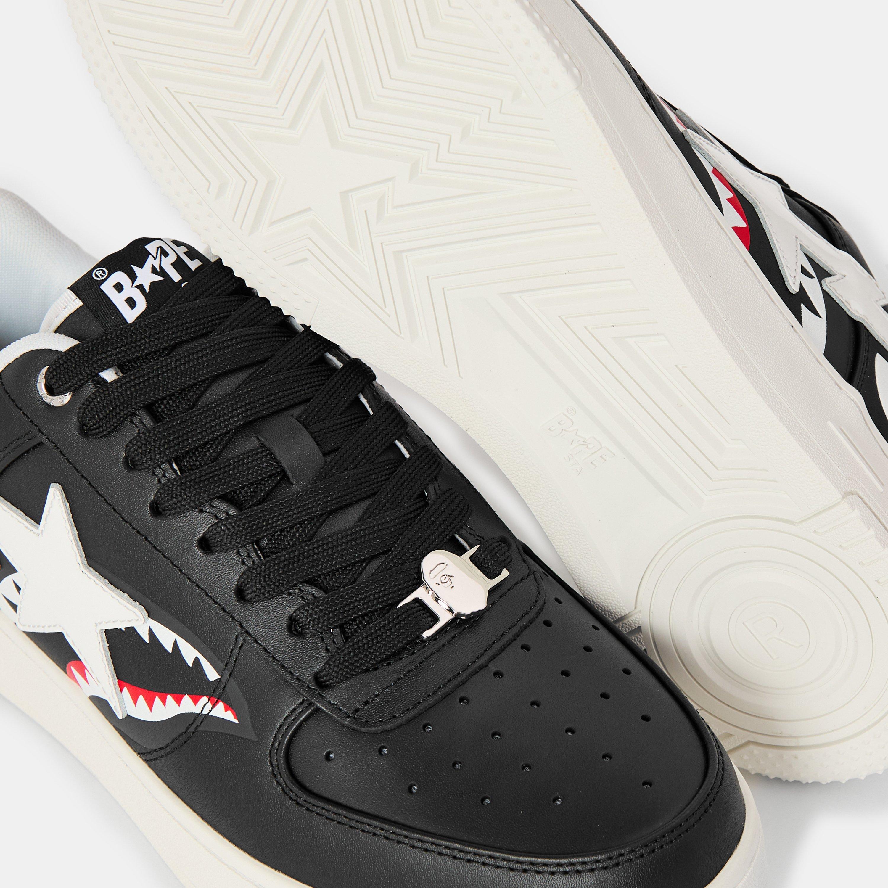 Black/White - A Bathing Ape - Men's Shark Sta Shark-Tooth Low-Top Trainers - 4