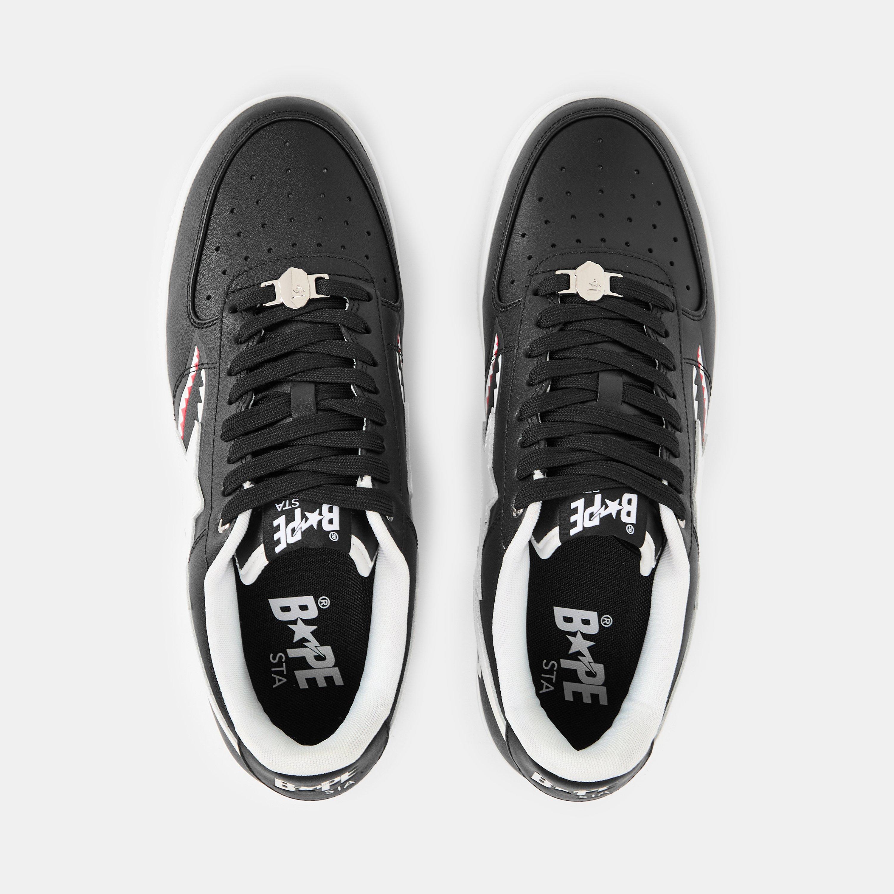 Black/White - A Bathing Ape - Men's Shark Sta Shark-Tooth Low-Top Trainers - 5