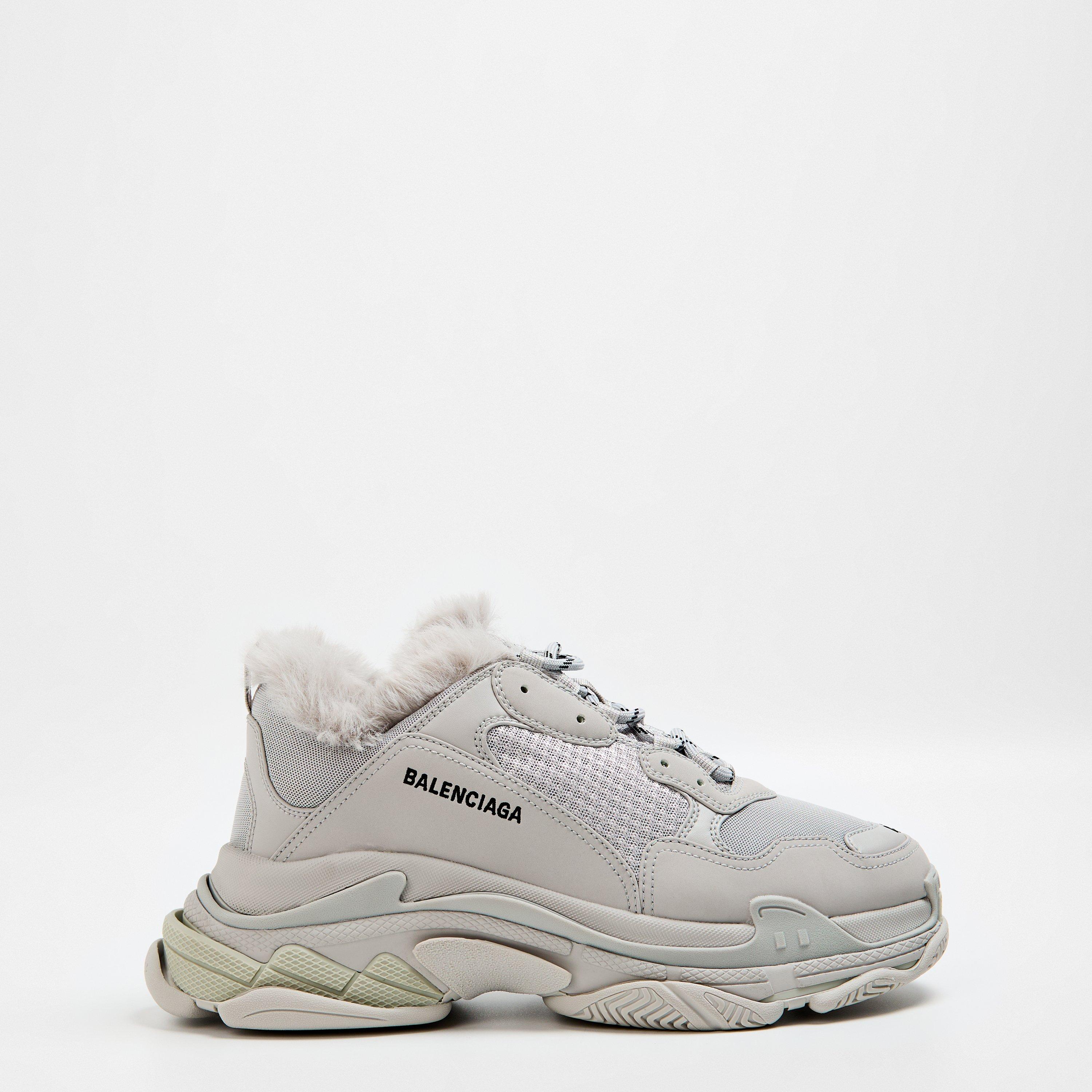 Grey/Grey Fur - Balenciaga - Men's Triple S Fake Fur Runners - 1