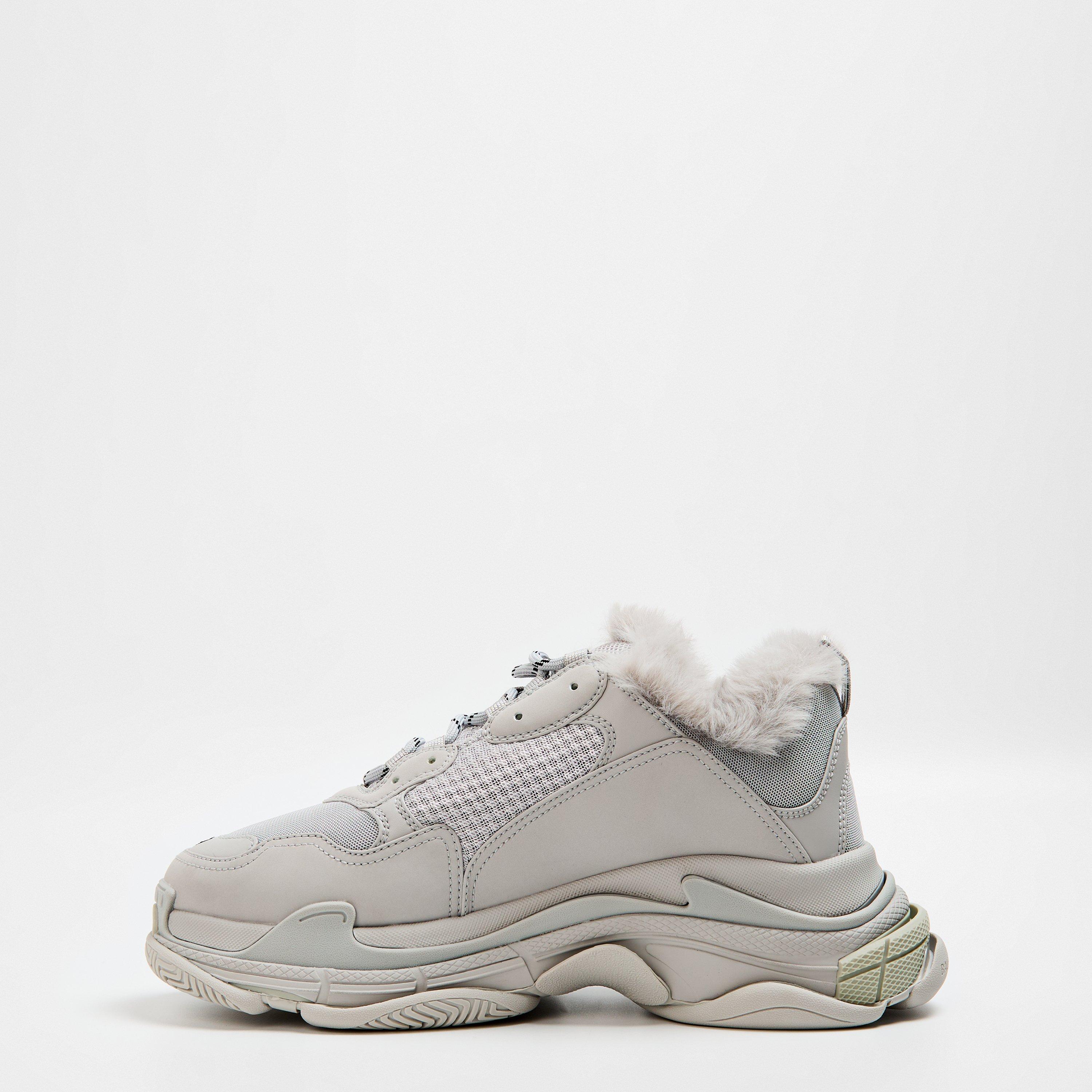 Grey/Grey Fur - Balenciaga - Men's Triple S Fake Fur Runners - 2