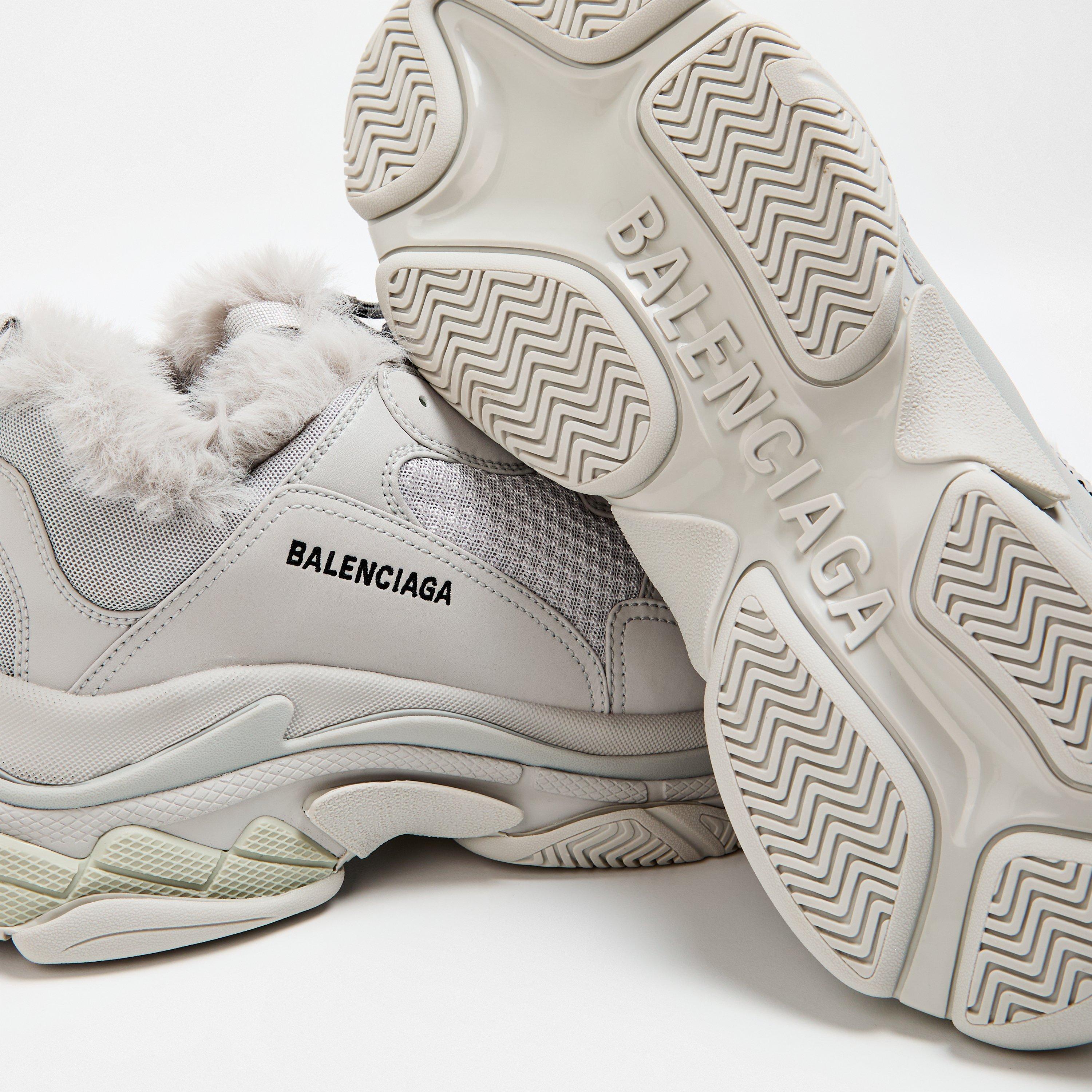 Grey/Grey Fur - Balenciaga - Men's Triple S Fake Fur Runners - 3