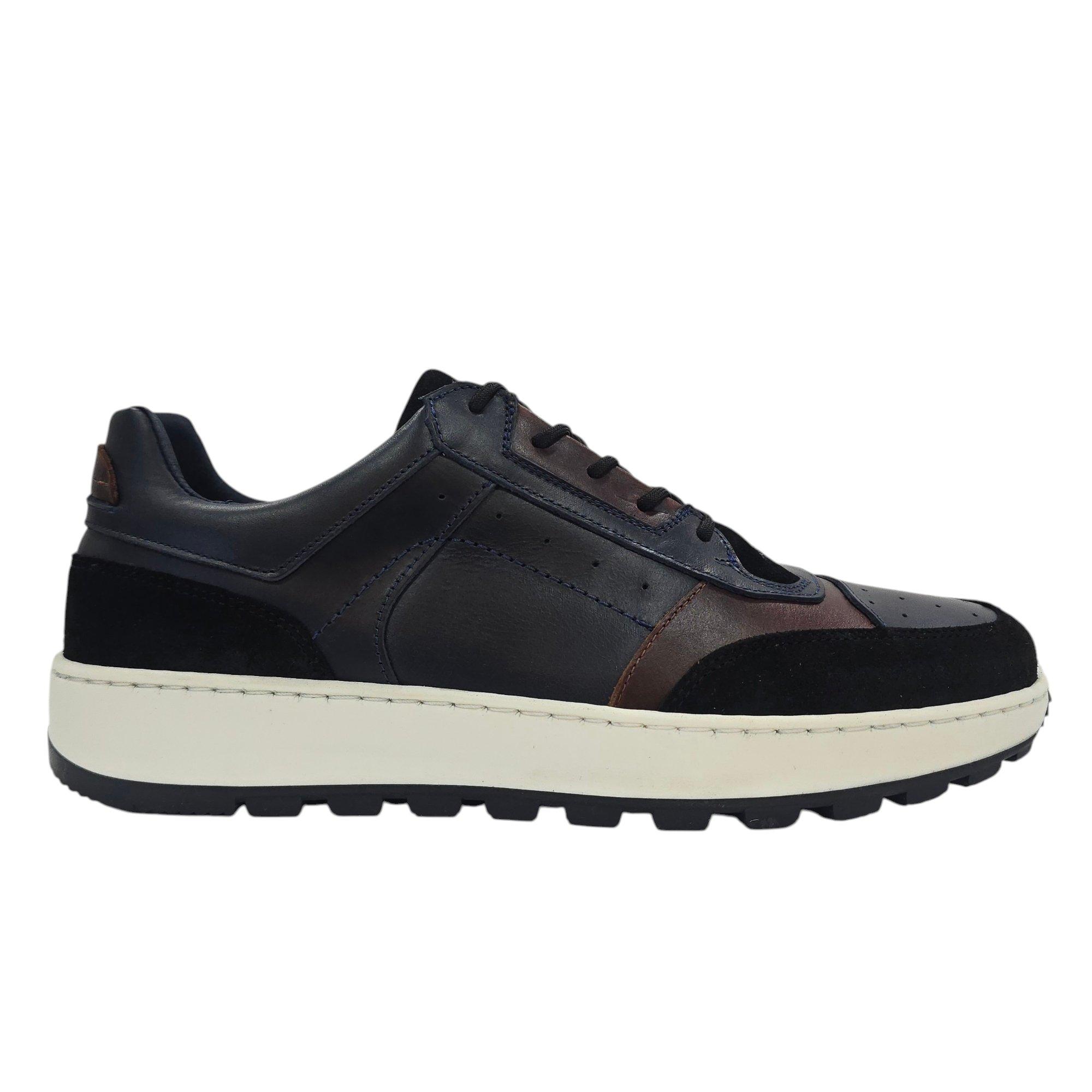 Navy/Brown/Blk - Deakins - Men's Bell Leather Lace Up Memory Foam Low-Top Trainers - 1