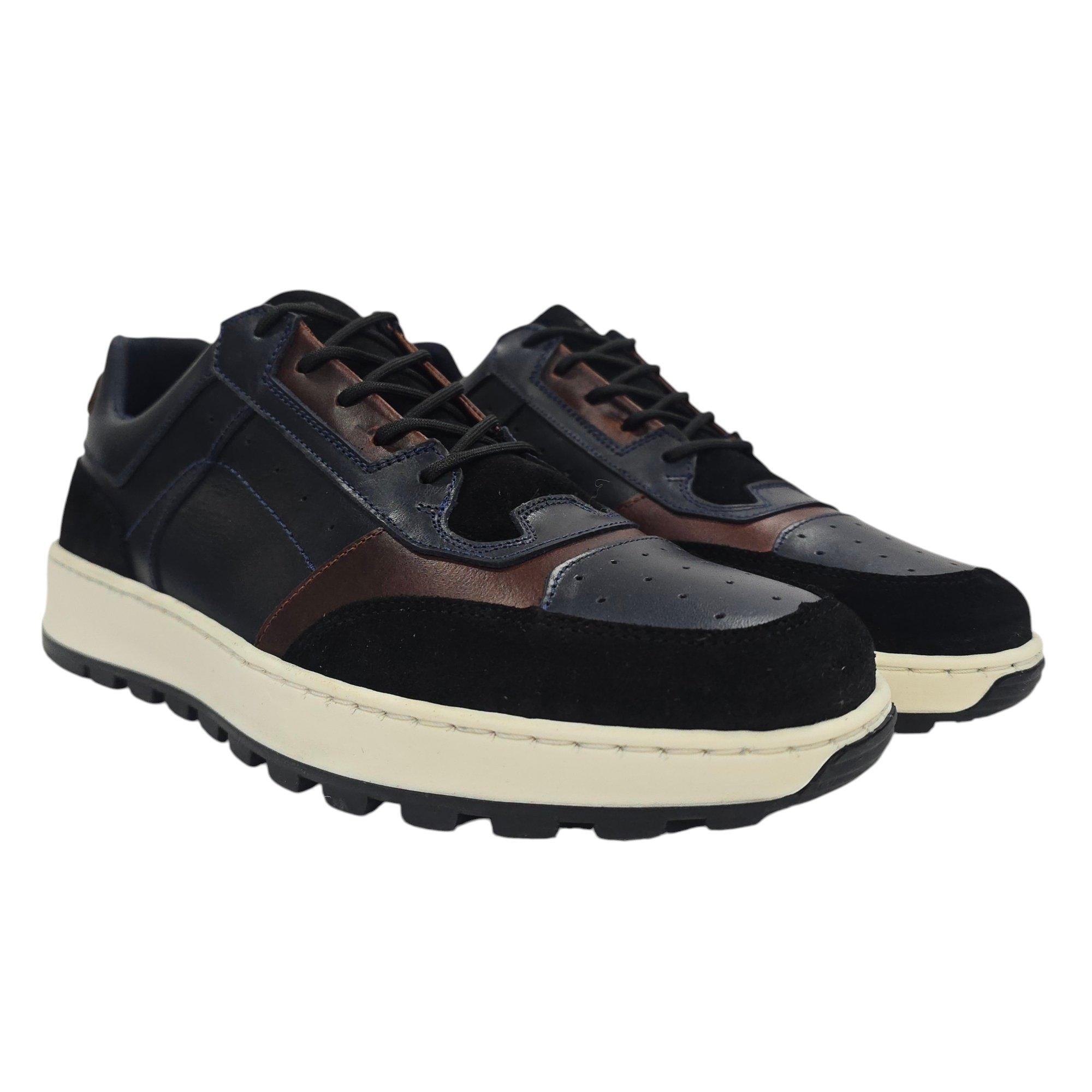 Marine/Braun/Schwarz - Nicholas Deakins - Bell Leather Lace Up Memory Foam Low-Top Trainers - 3