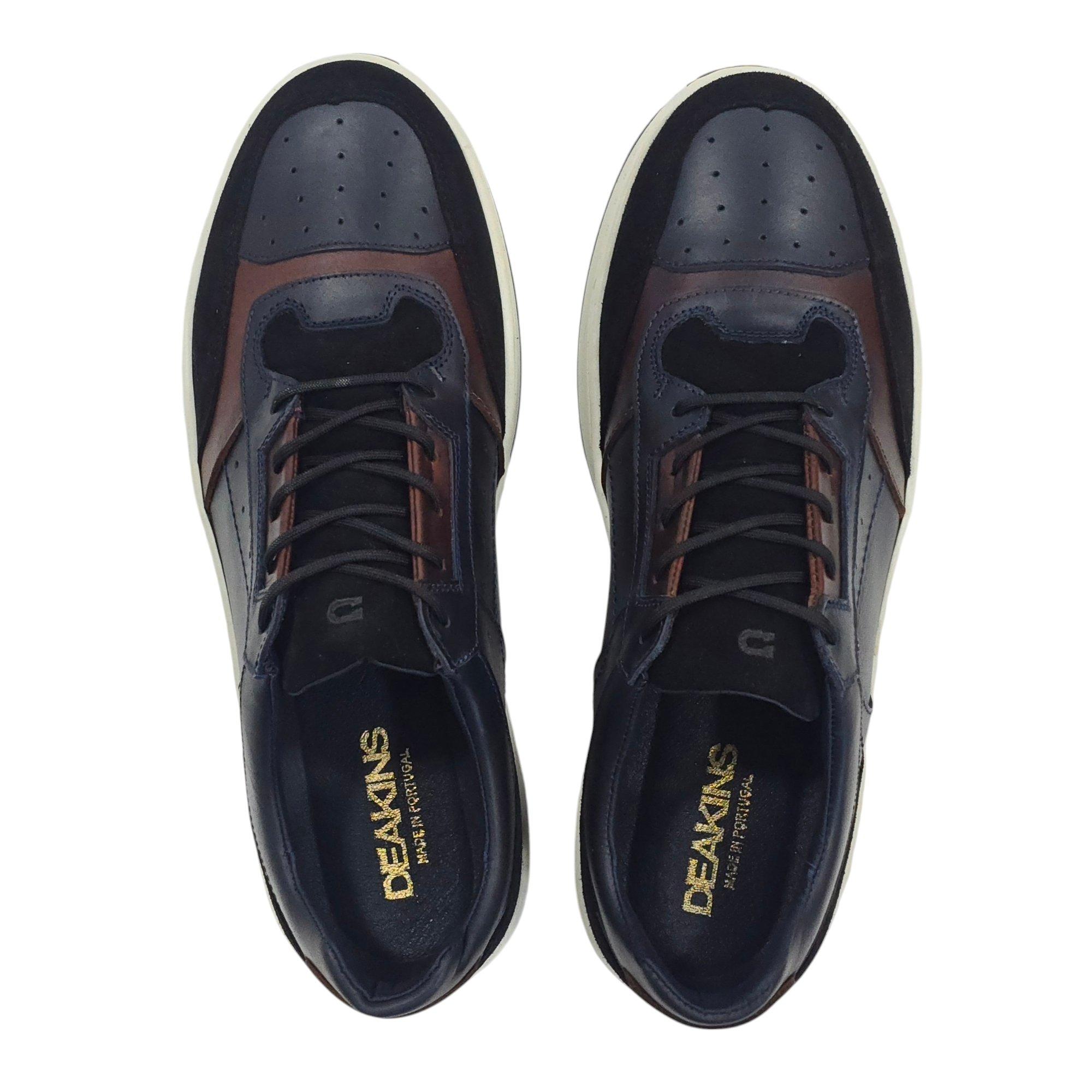 Marine/Braun/Schwarz - Nicholas Deakins - Bell Leather Lace Up Memory Foam Low-Top Trainers - 5