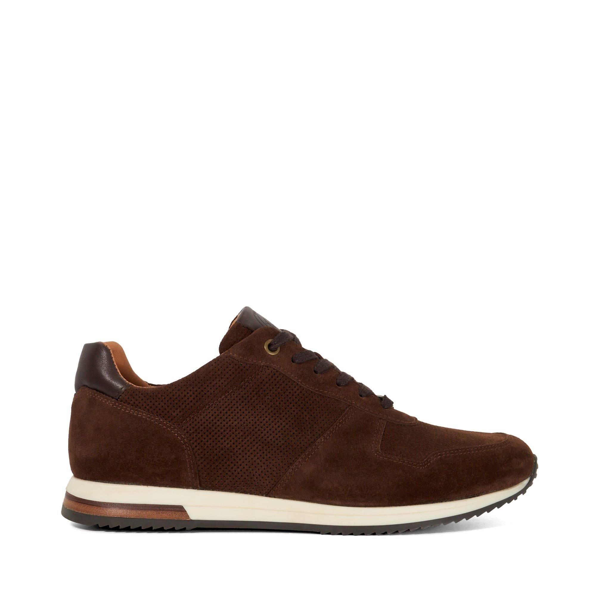 Brown Suede - Dune London - Men's Trilogy Runner Low-Top Trainers - 1