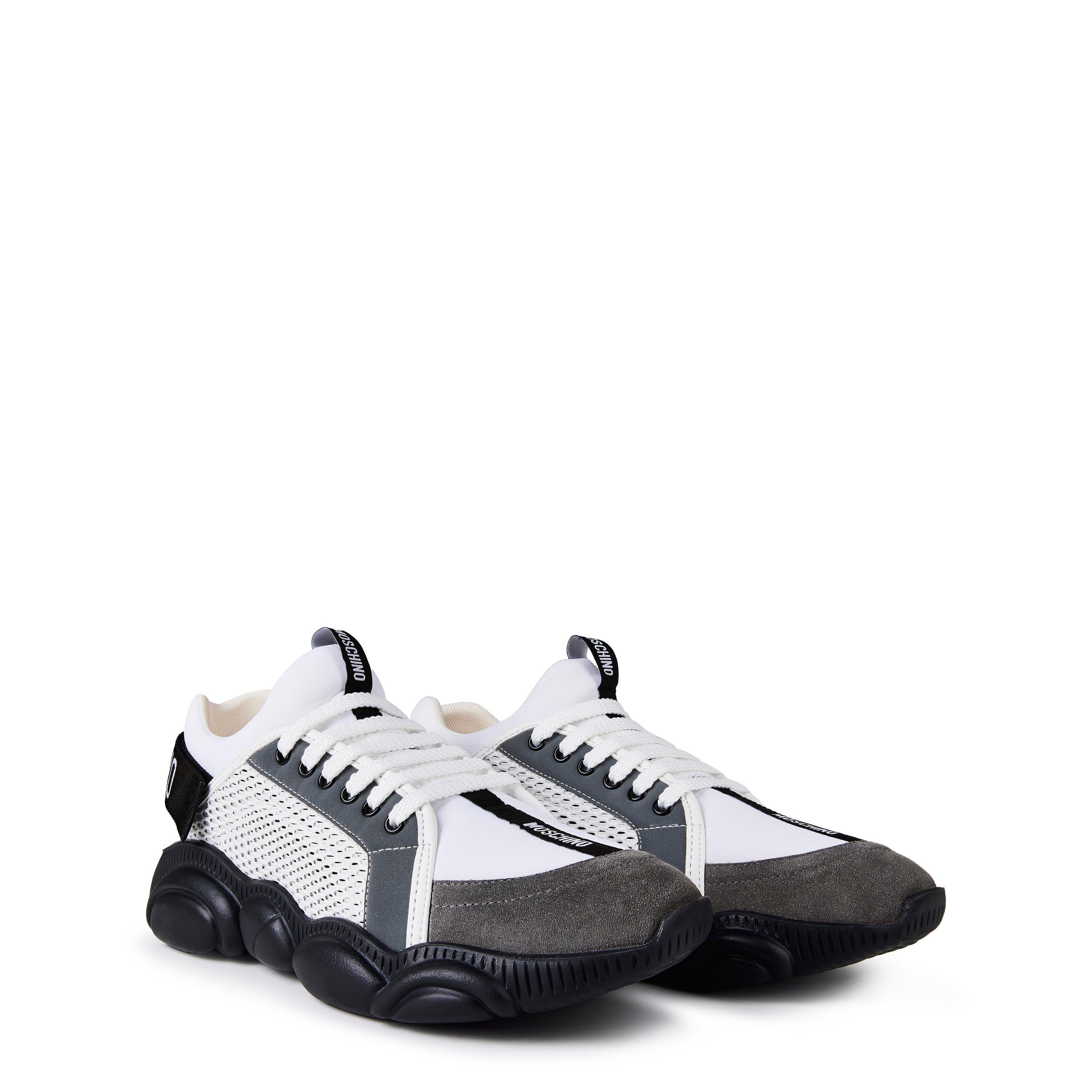 White/Grey - Moschino - Mesh Teddy Low Top Trainers - 4