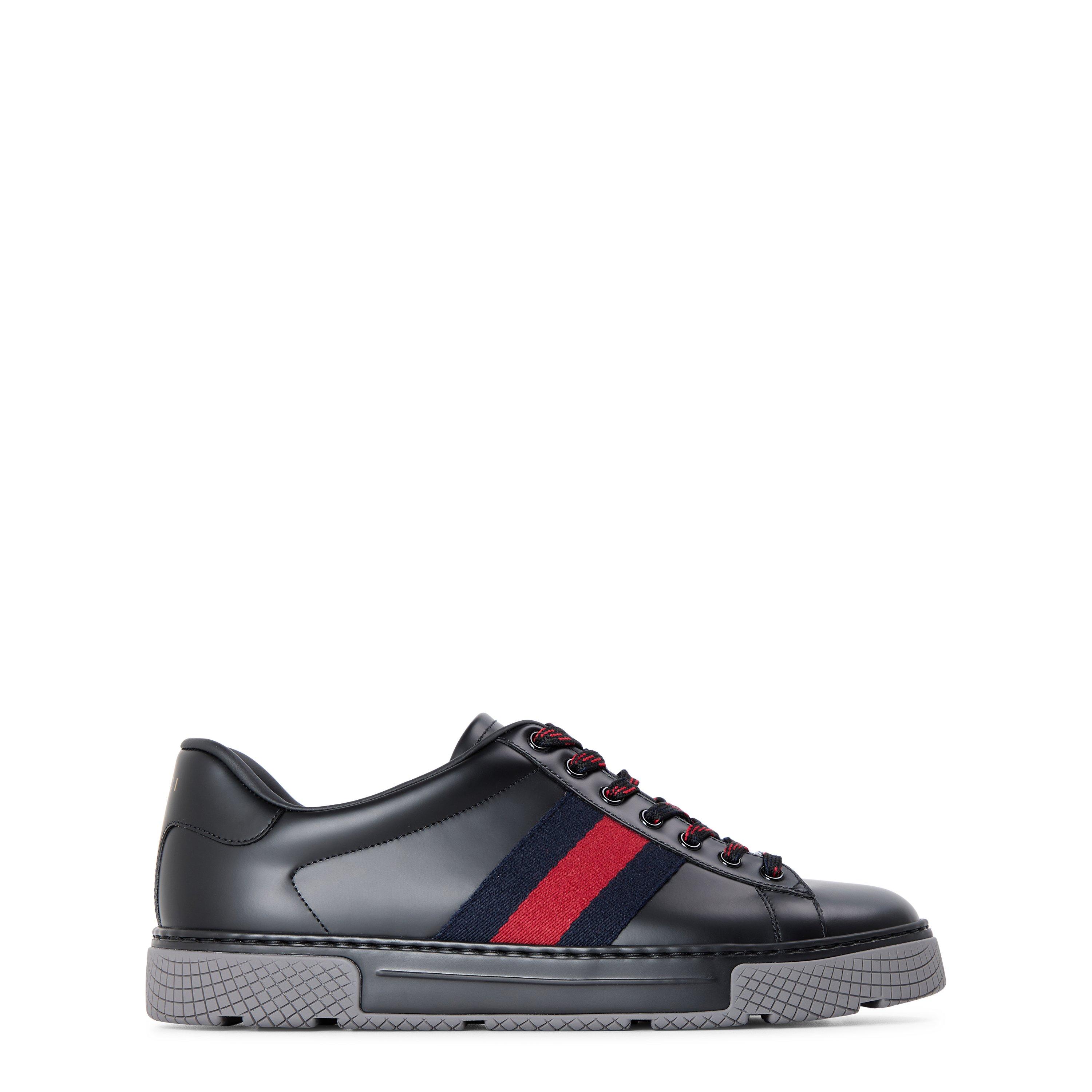 Gucci Men's New Ace Sole Low-Top Trainers - Black/BRB - Size 10 (44)