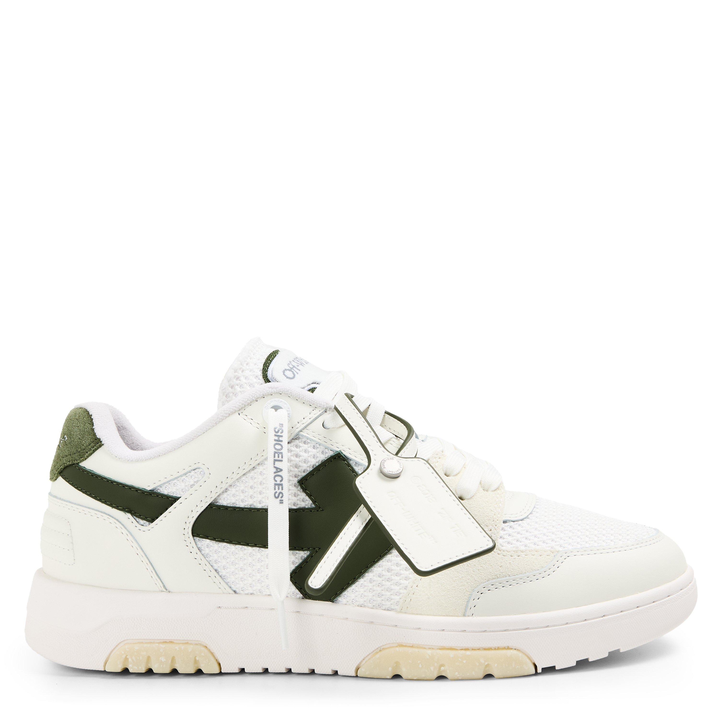 Off Men's Slim Low Calfskin Leather Trainers - White/Olive - 7 (41)