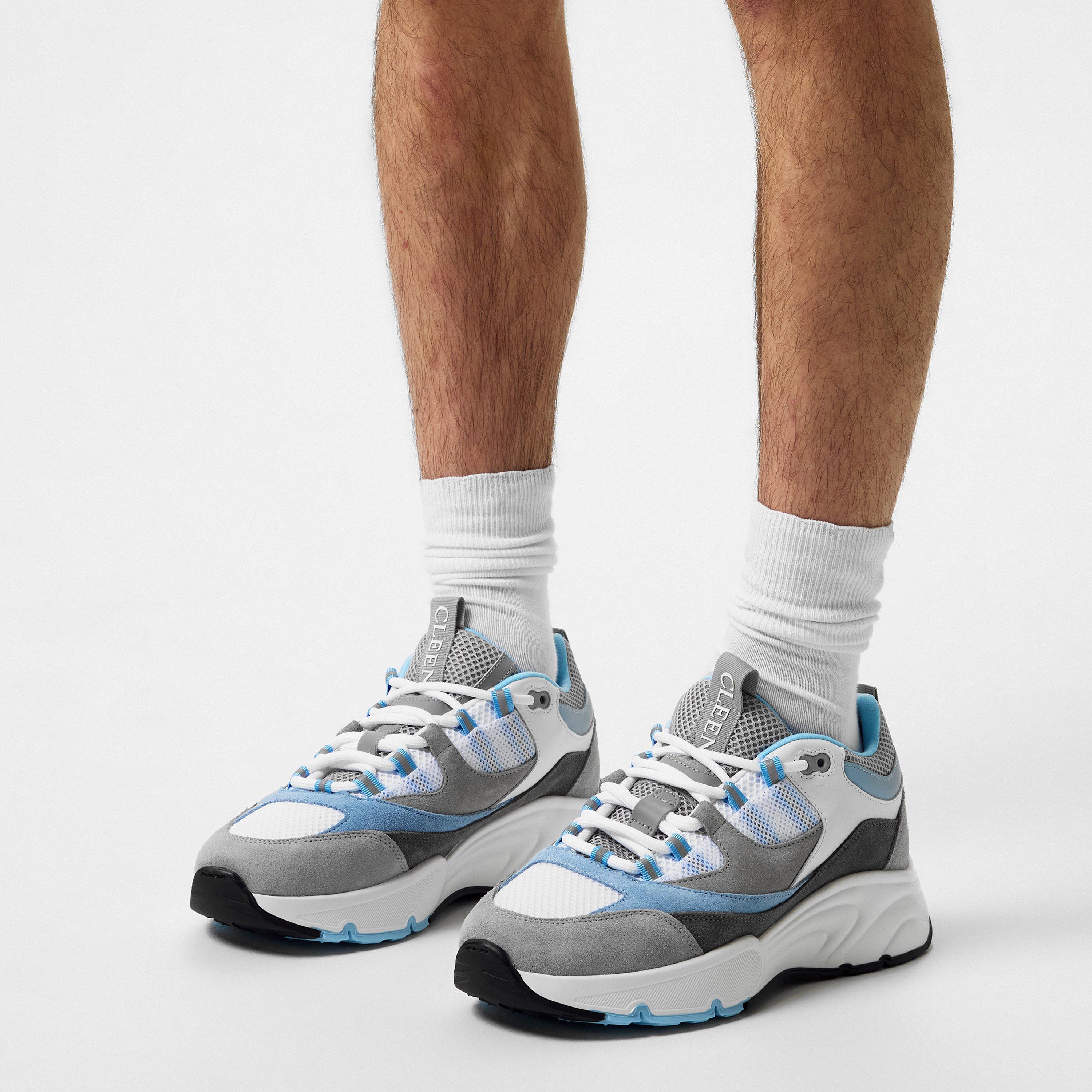 Powder Blue - Cleens - Men's Aero Leather Trainers - 2