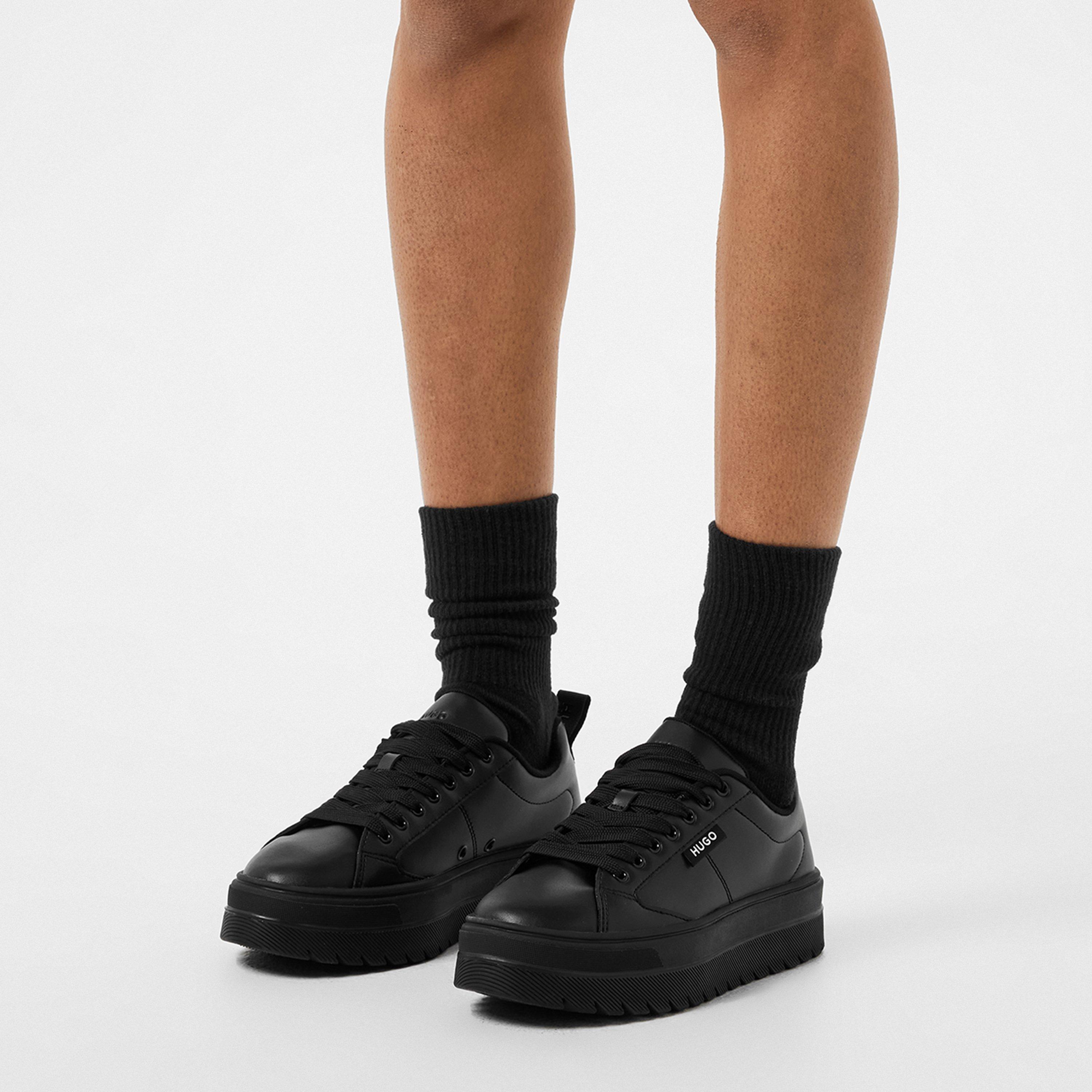 Black - Hugo - Womens HUGO Chunky Platform Leather Trainers with Logo Detail (Lyssa) - 3