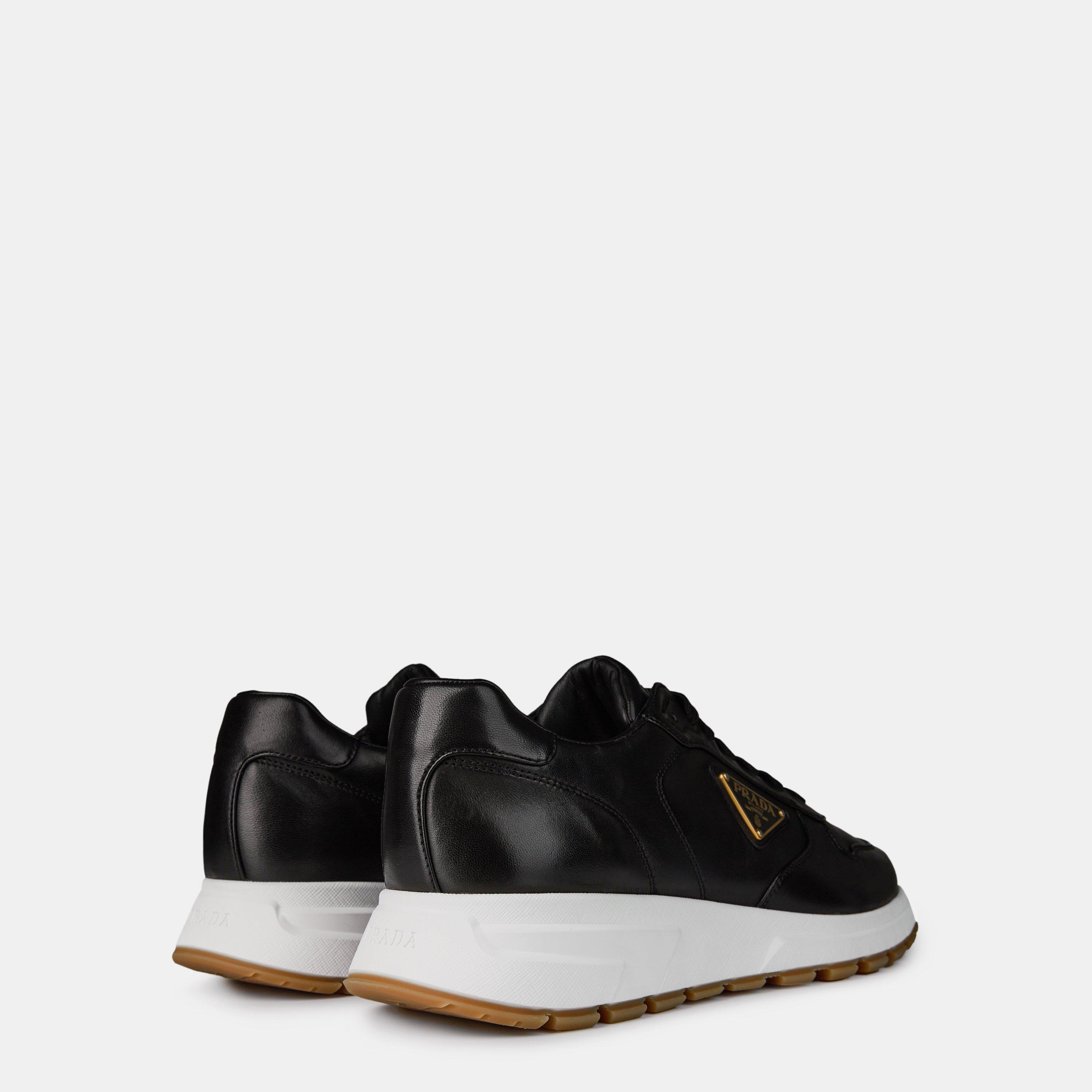 Black/Gold - Prada - Leather Sneakers Mens - 5