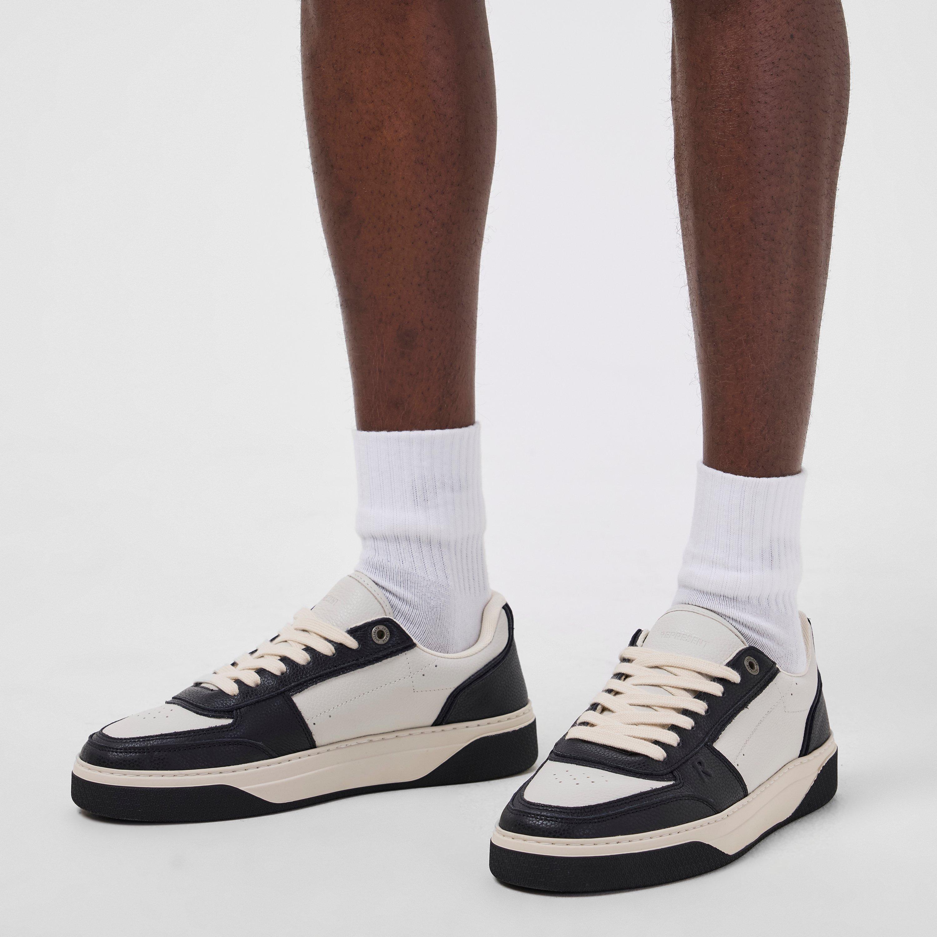 White/Black - Represent - Men's Initial Leather Lace Up Low-Top Trainers - 3