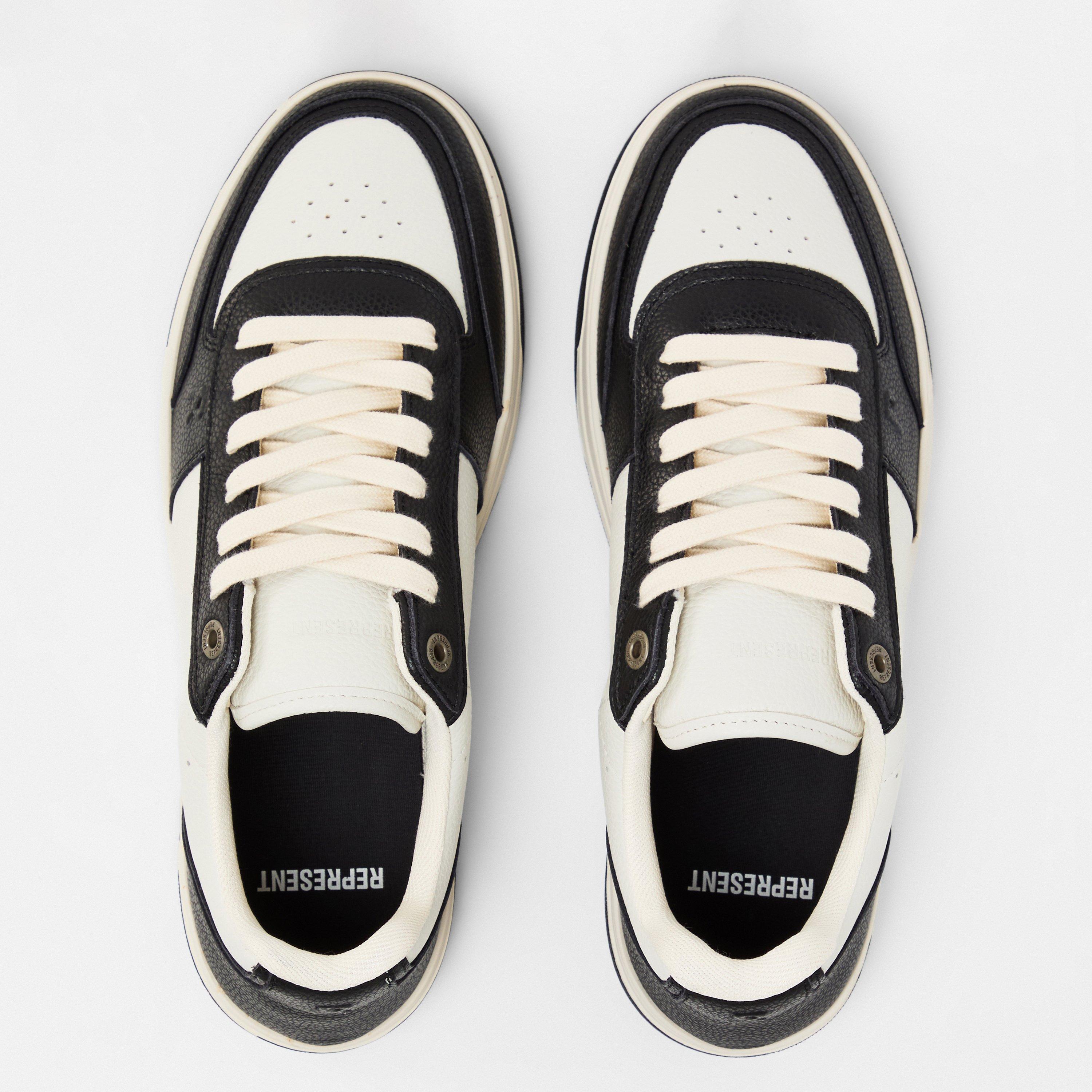 White/Black - Represent - Men's Initial Leather Lace Up Low-Top Trainers - 5