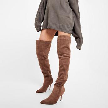 I Saw It First ISAWITFIRST Faux Suede Pointed Toe Stiletto Thigh High Boot