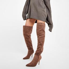 E Going Zip Ld99 ISAWITFIRST Faux Suede Pointed Toe Stiletto Thigh High Boot