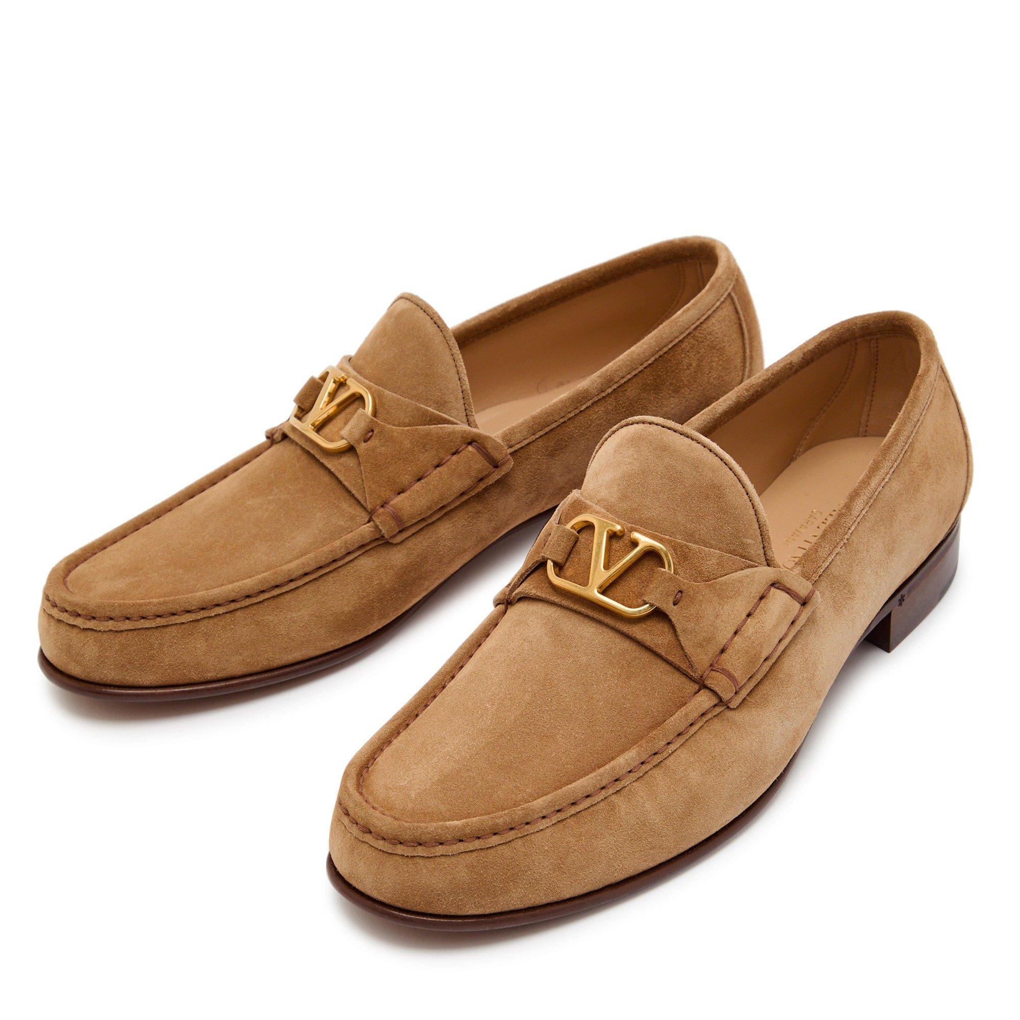 TAN - Valentino - Men's VLogo Signature Suede Loafers - 3