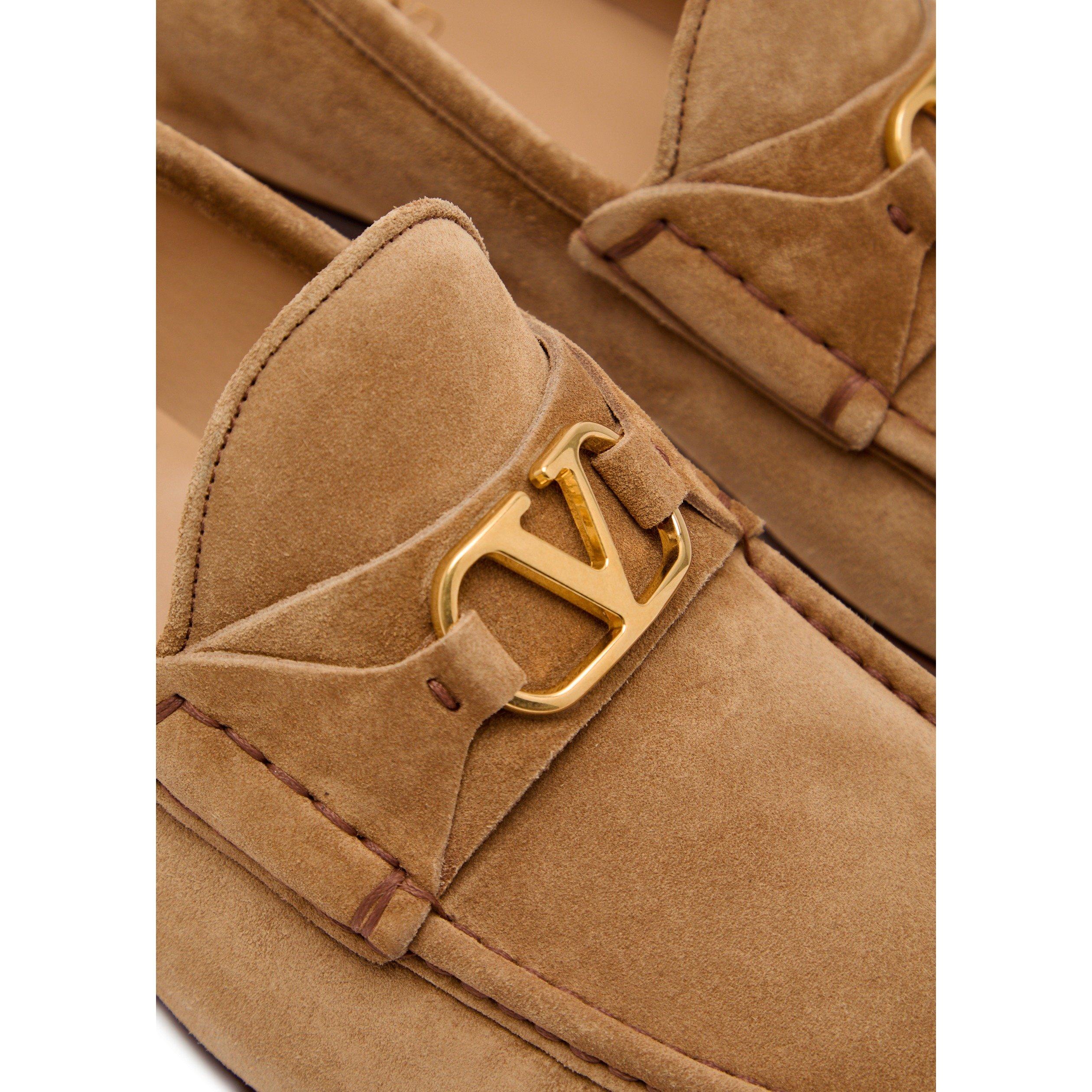 TAN - Valentino - Men's VLogo Signature Suede Loafers - 4