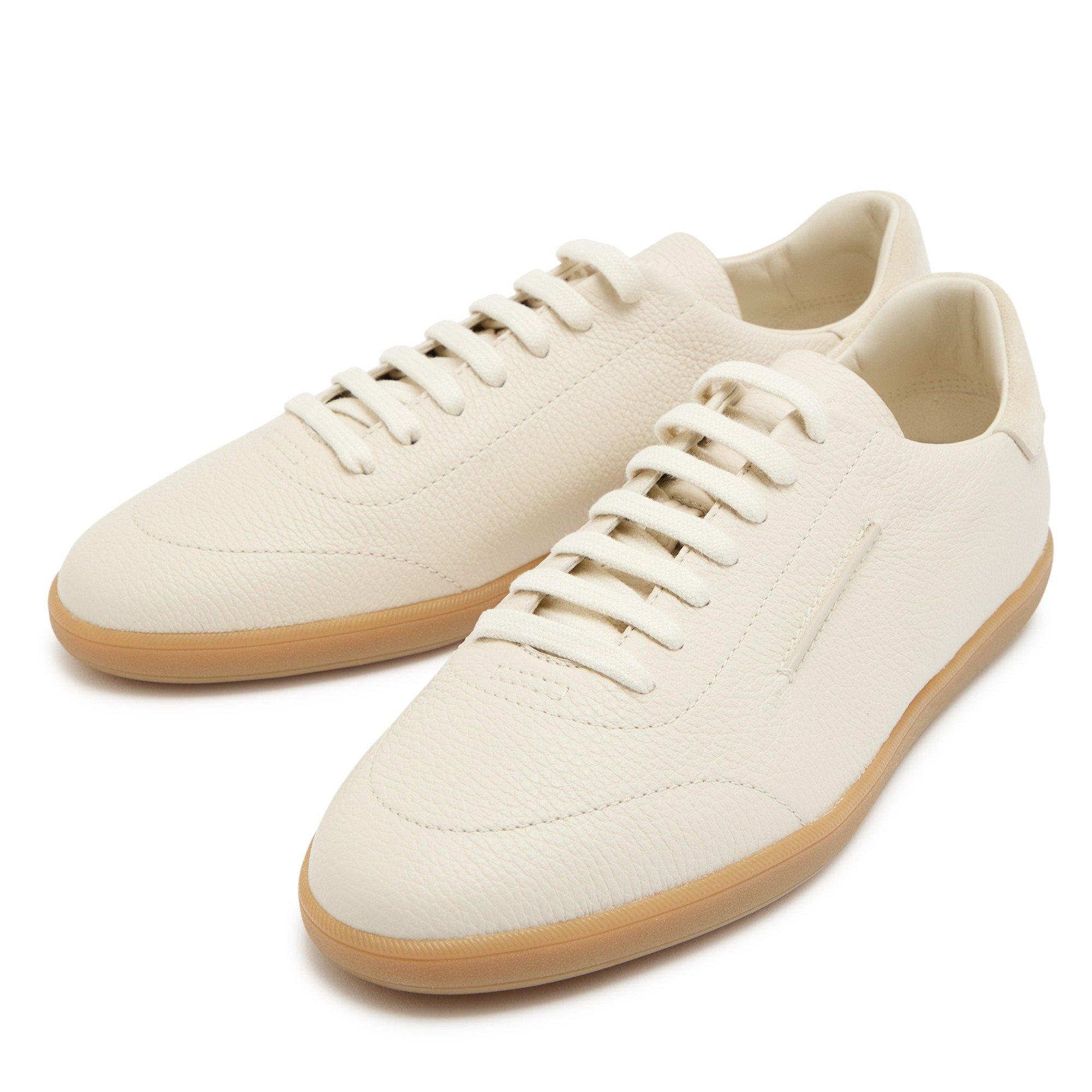 WHITE - Zegna - Men's Leather Low-Top Trainers - 3