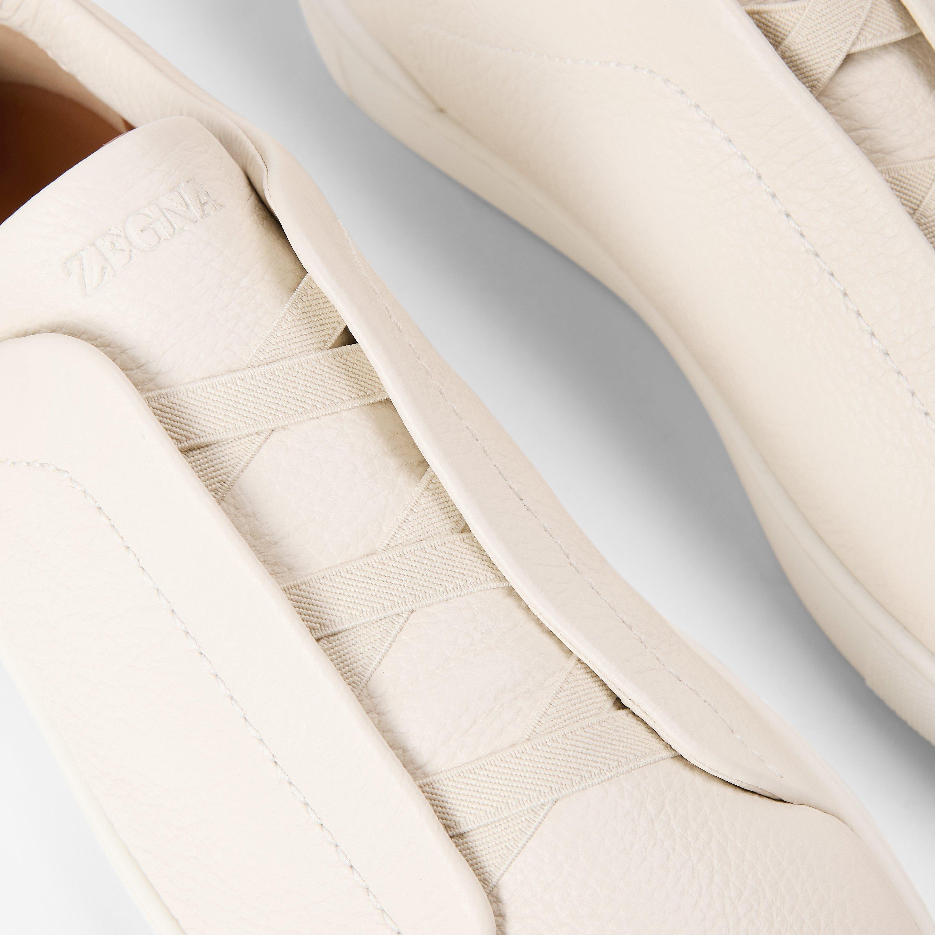 WHITE - Zegna - Men's Triple Stitch Leather Low-Top Trainers - 3