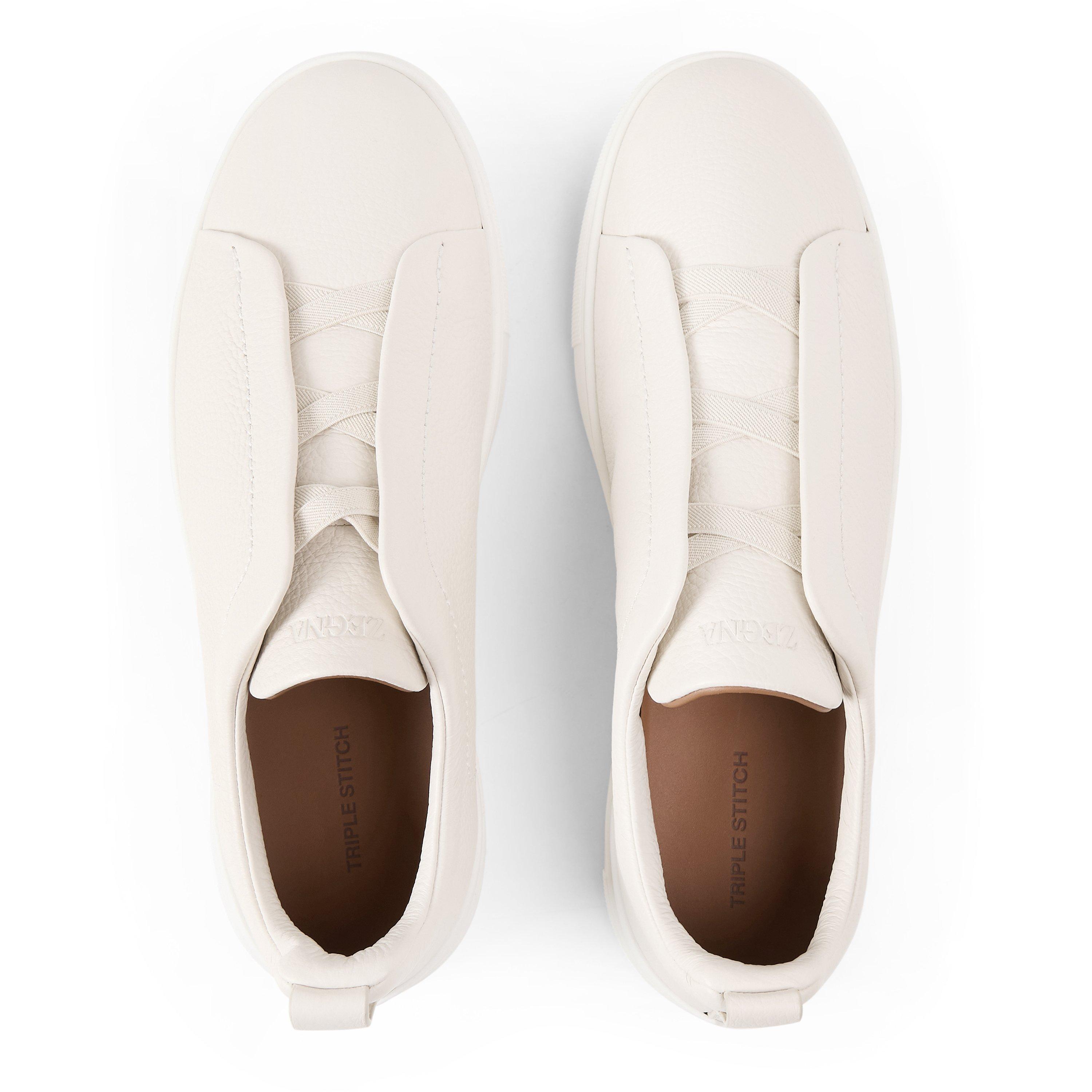 WHITE - Zegna - Men's Triple Stitch Leather Low-Top Trainers - 4