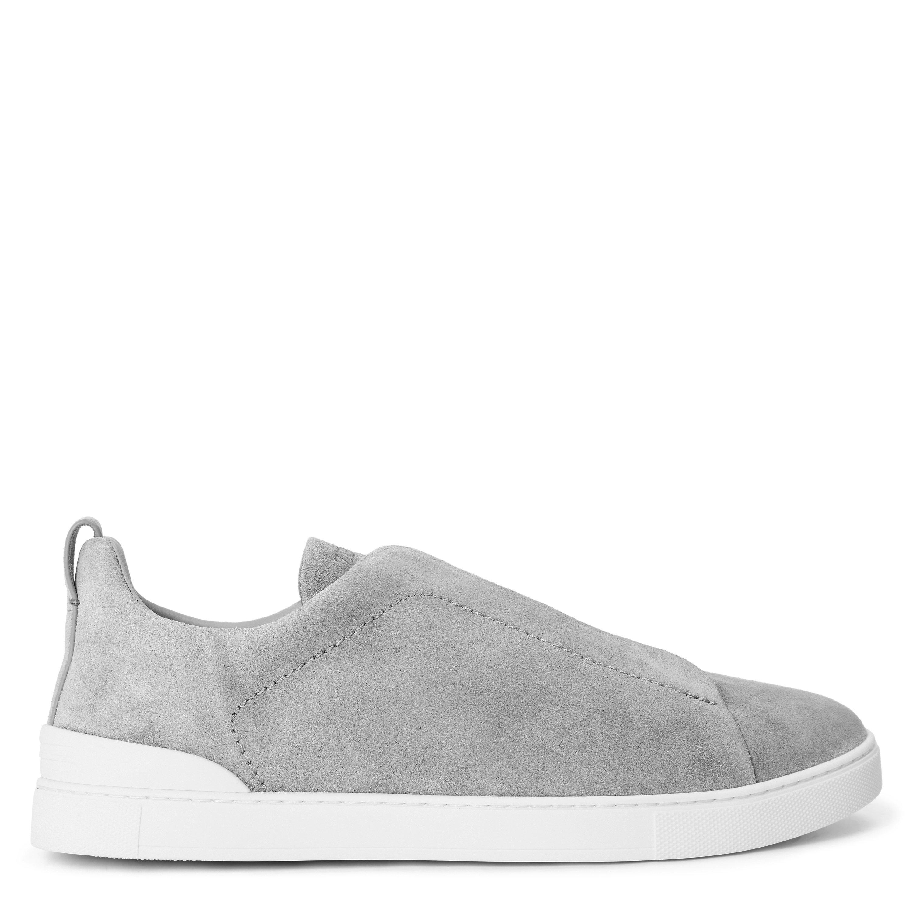 GREY - Zegna - Men's Triple Stitch Leather Low-Top Trainers - 1