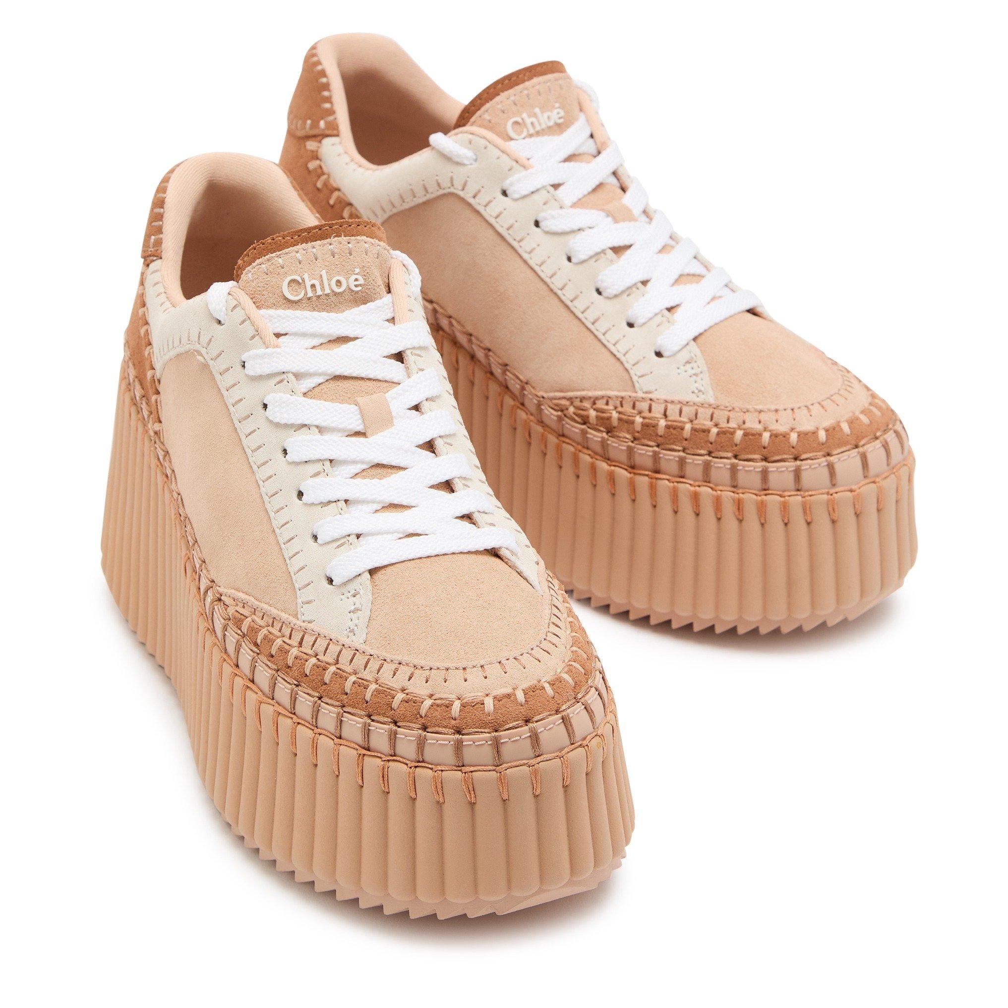 BROWN - Chloe - Women's Nama Suede Wedge Trainers - 3