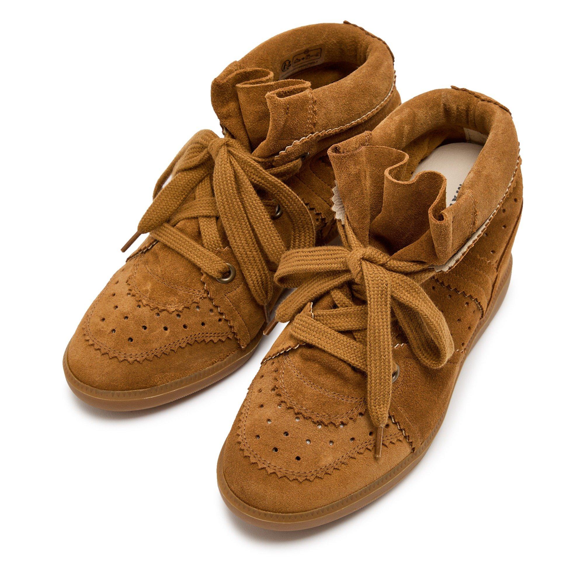 CAMEL - Marant Etoile - Women's Bobby Suede Wedge Trainers - 3