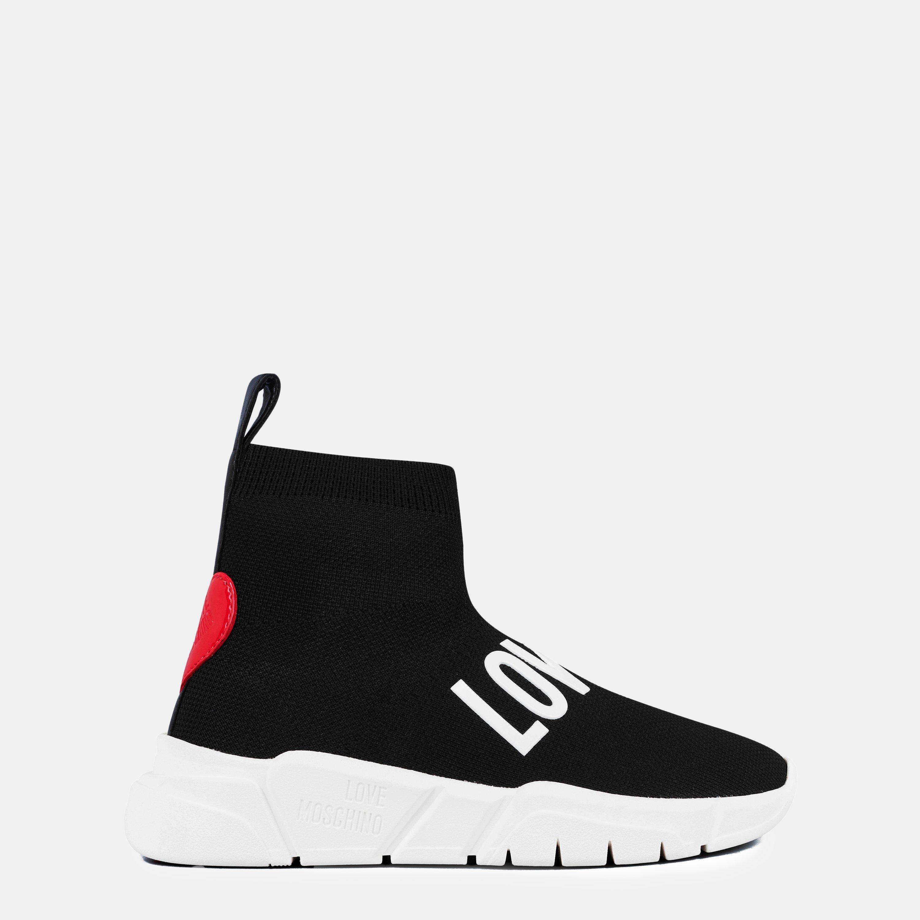 Black 00A - Love Moschino - Logo Strap Hi Sock Trainers - 1