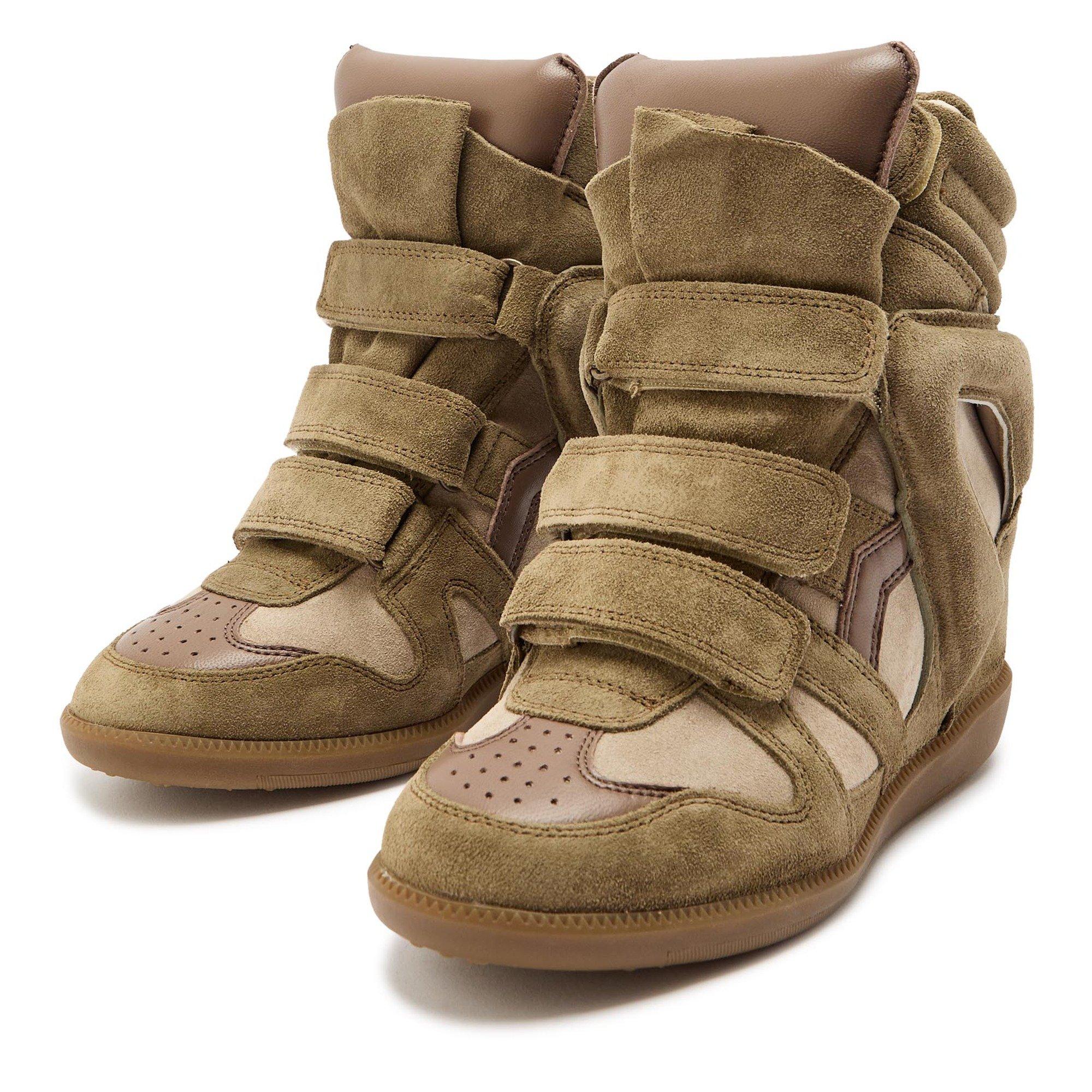 TAUPE - Marant Etoile - Women's Bekett Suede High-Top Wedge Trainers - 3